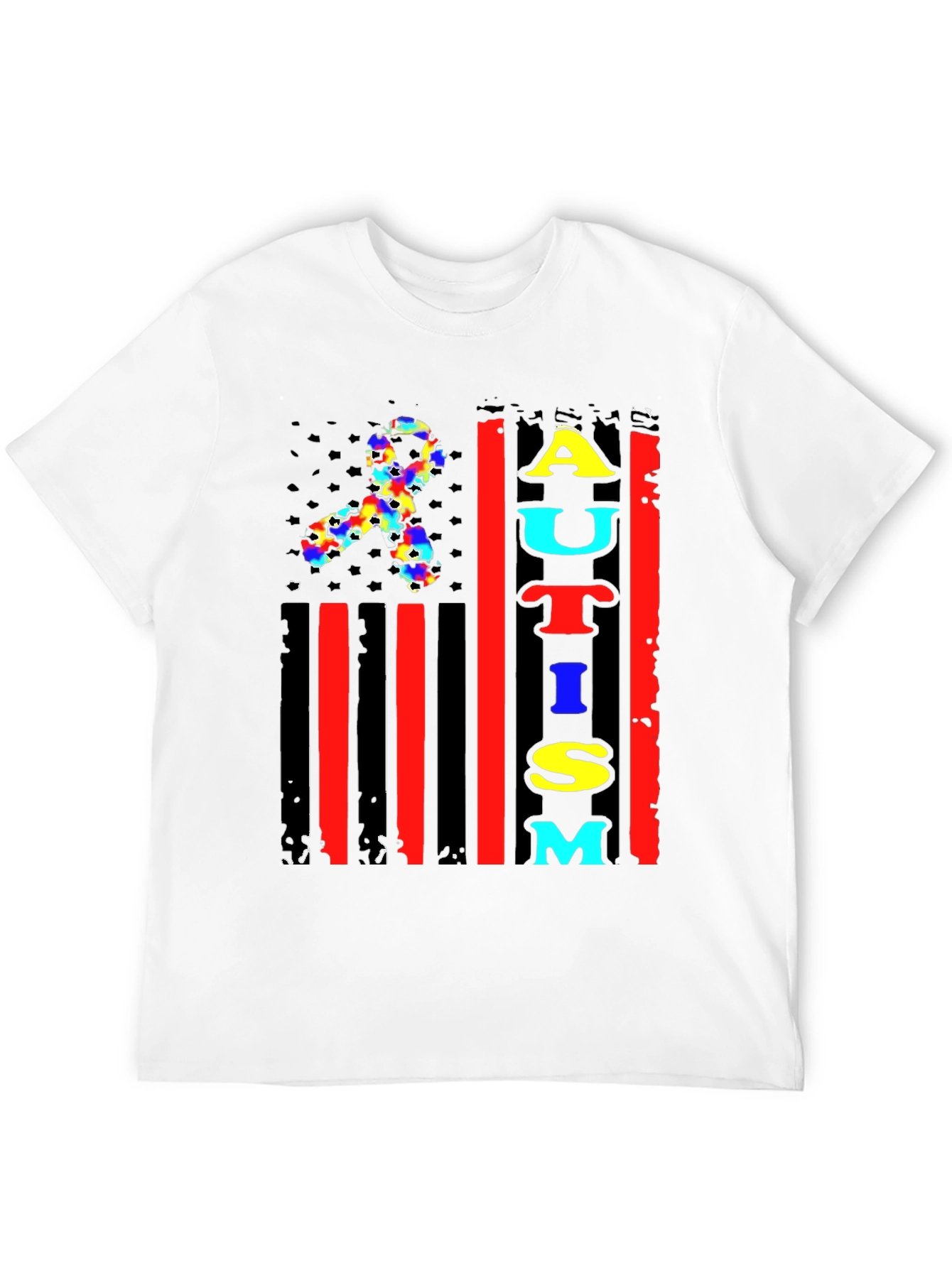 Autism Awareness Ribbon Flag Graphic Tee