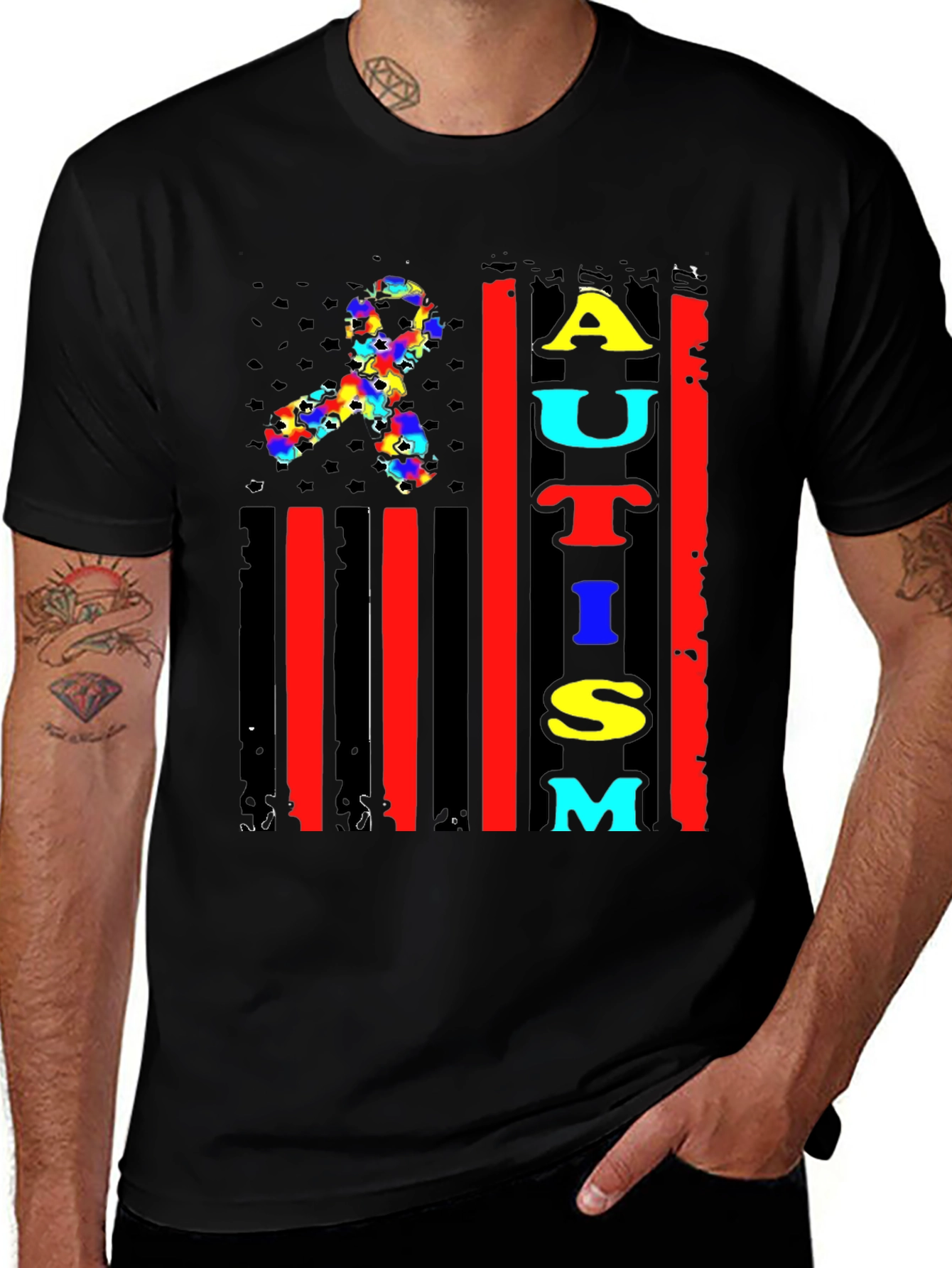 Autism Awareness Ribbon Flag Graphic Tee