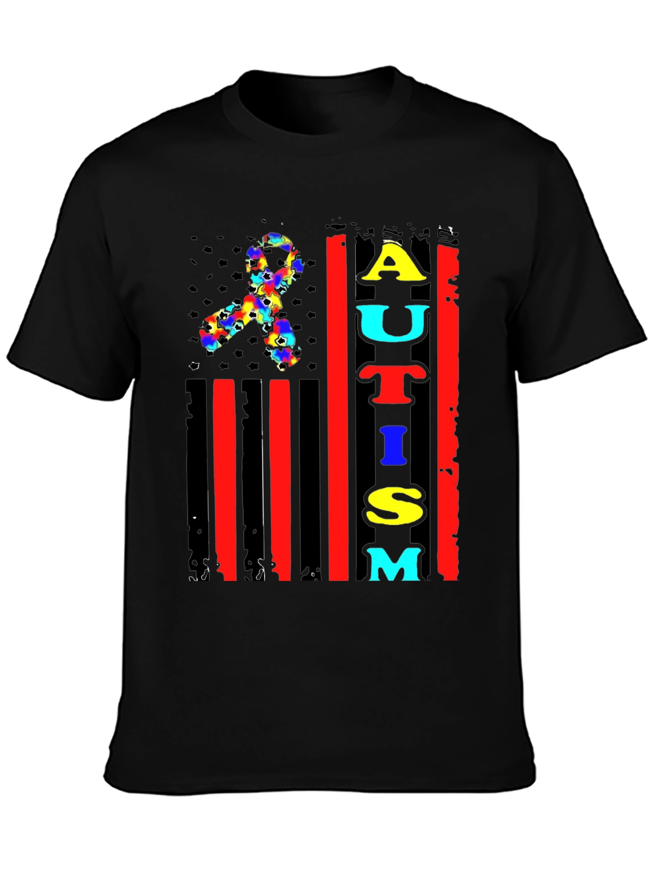 Autism Awareness Ribbon Flag Graphic Tee