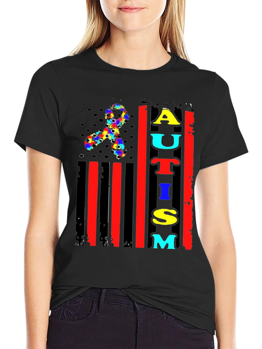Autism Awareness Ribbon Flag Graphic Tee