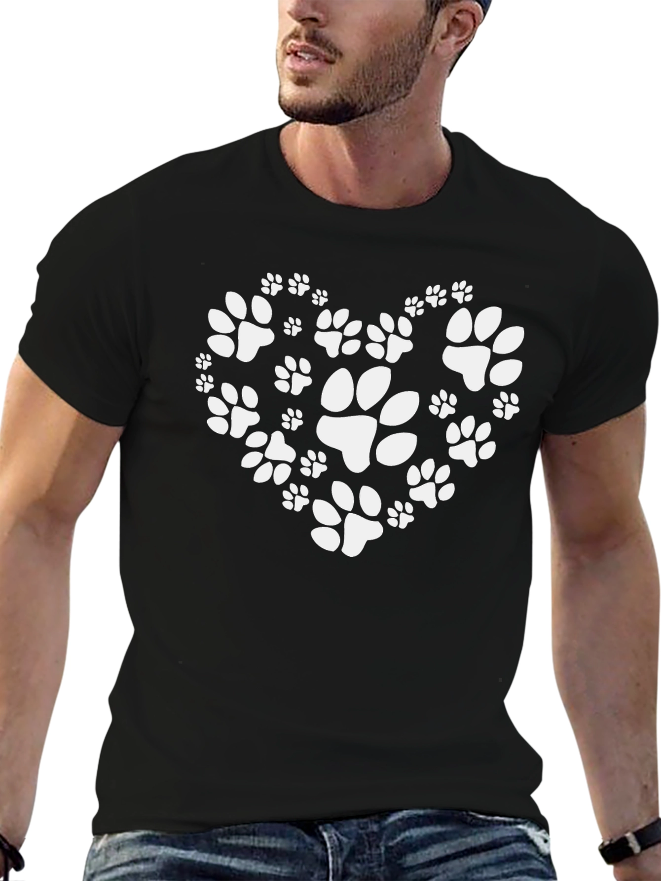 Paw Print Heart Black T-Shirt