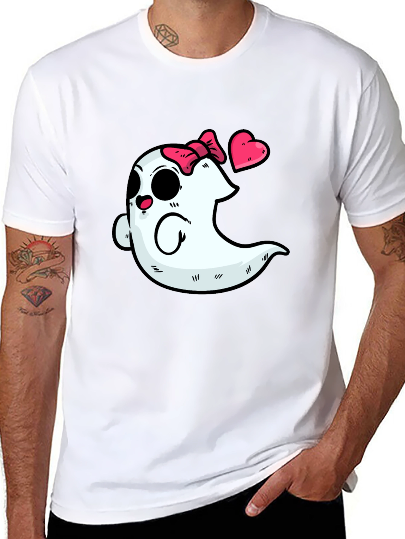 Cute Ghost with Bow T-Shirt - Spooky & Sweet!