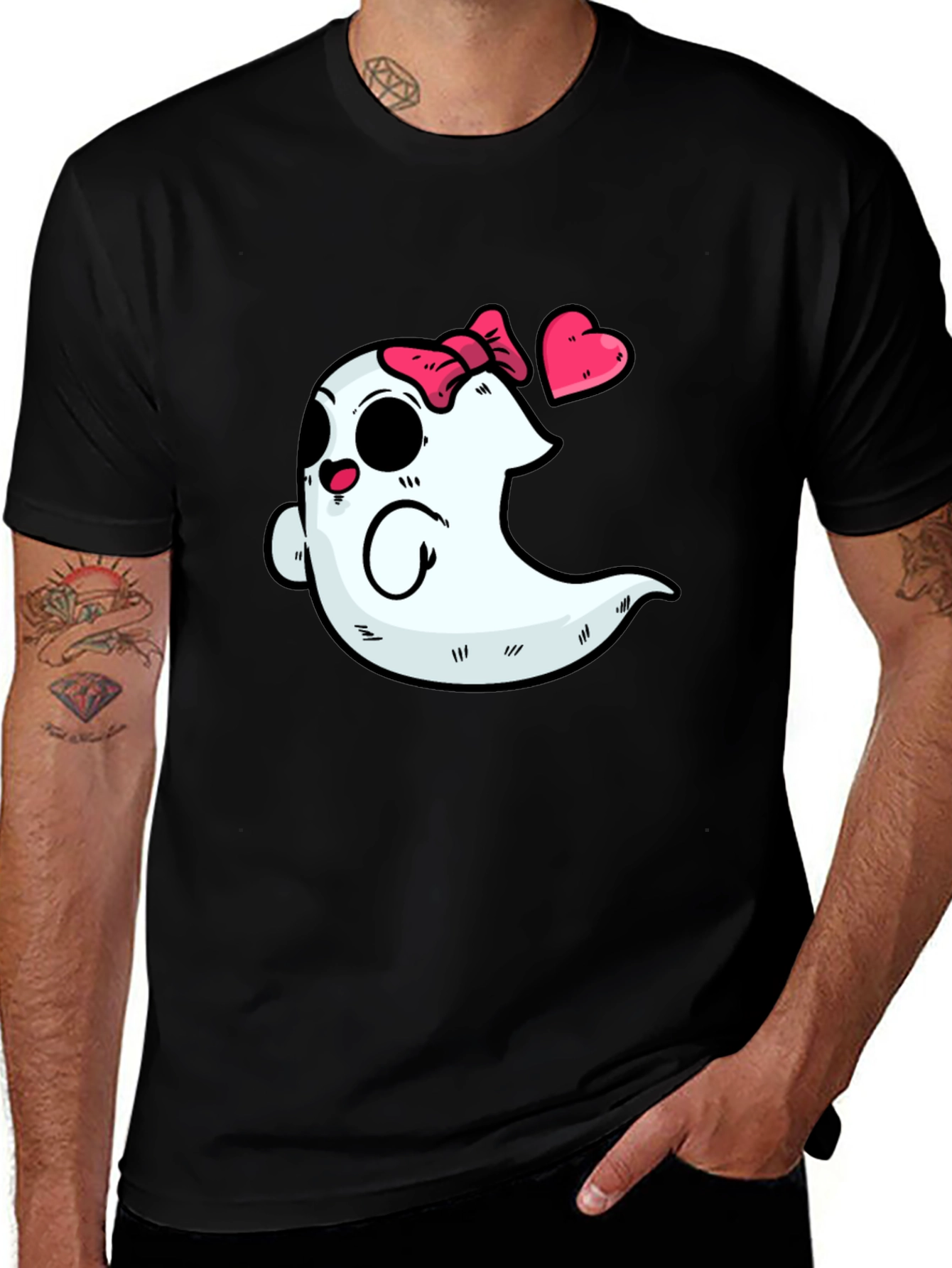 Cute Ghost with Bow T-Shirt - Spooky & Sweet!