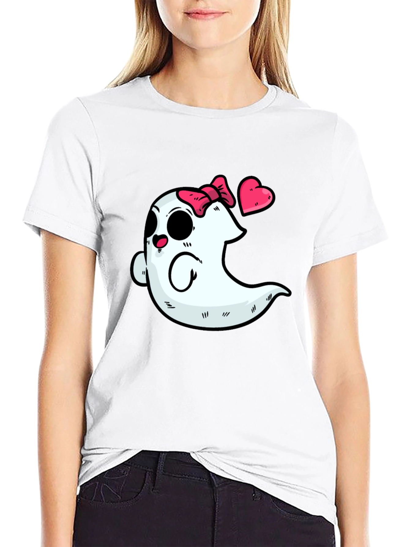 Cute Ghost with Bow T-Shirt - Spooky & Sweet!