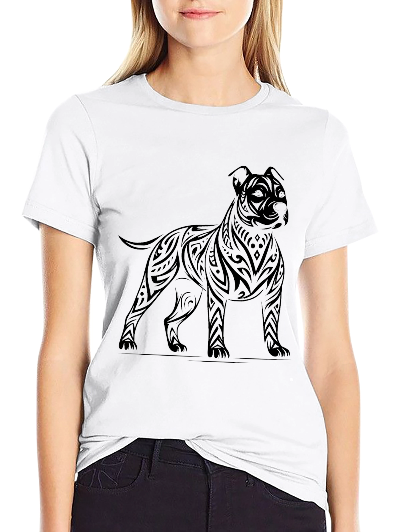 Tribal Dog Graphic Tee - Black Cotton Comfort