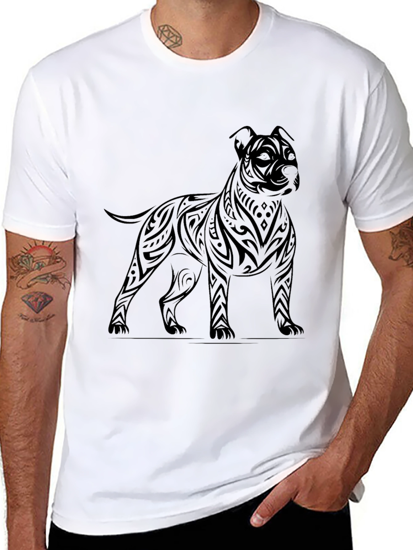 Tribal Dog Graphic Tee - Black Cotton Comfort