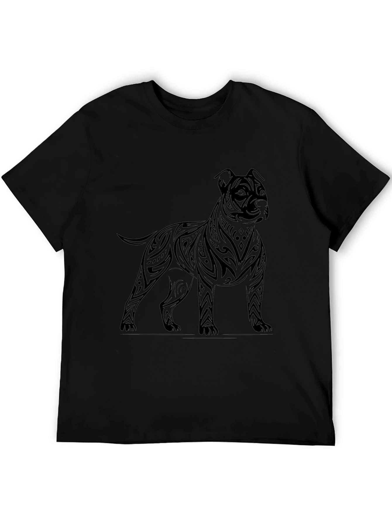 Tribal Dog Graphic Tee - Black Cotton Comfort