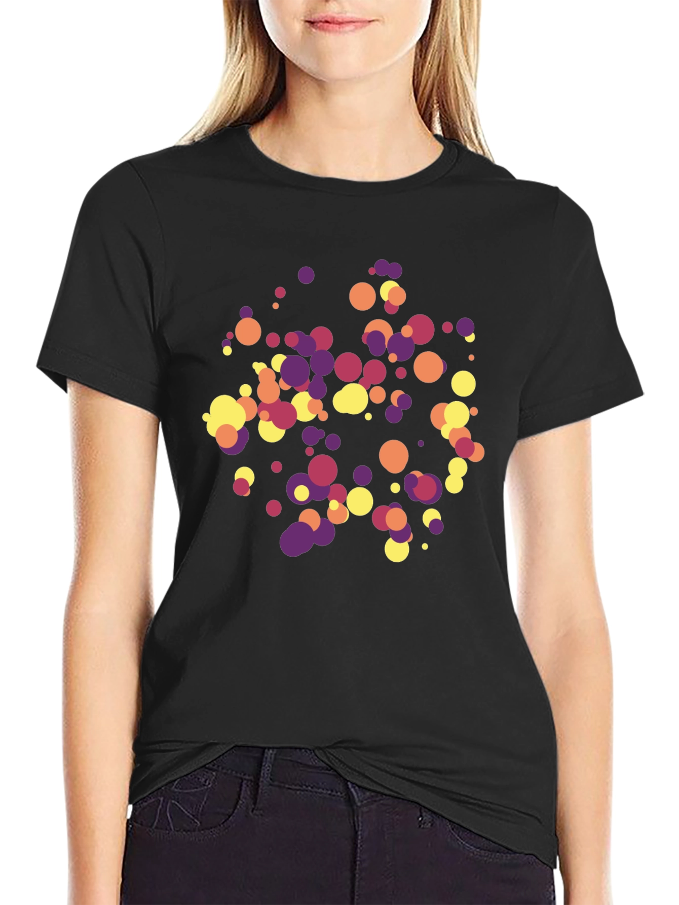 Colorful Dots Black T-Shirt