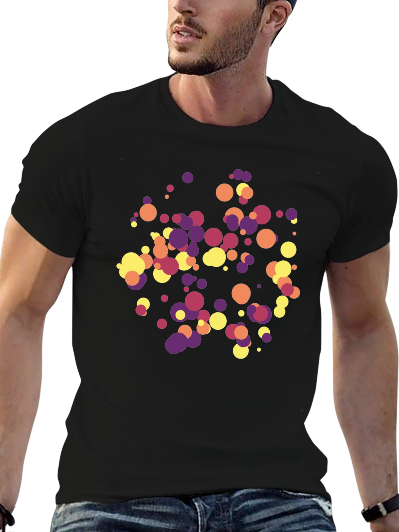 Colorful Dots Black T-Shirt