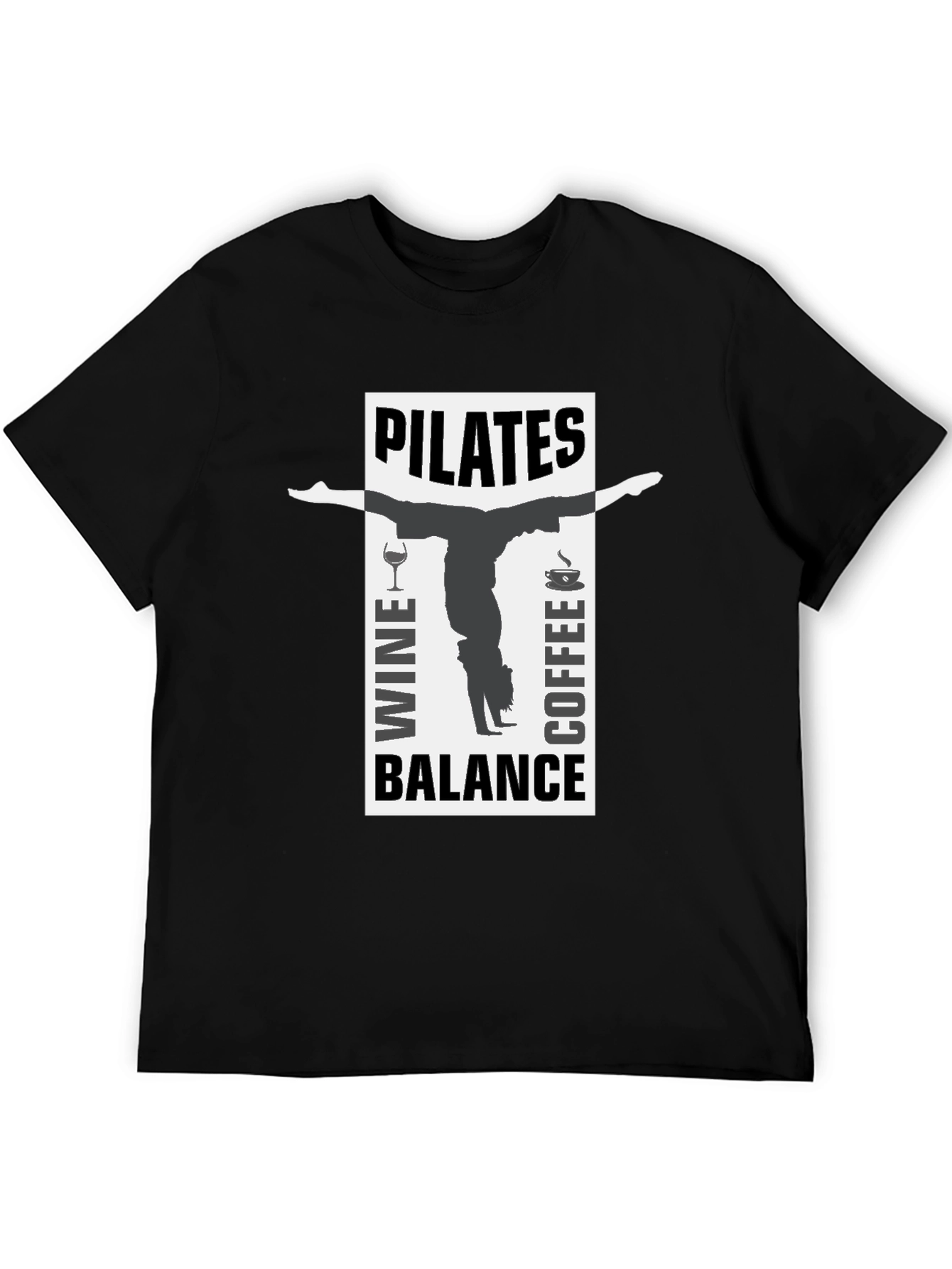 Pilates Wine Coffee Balance Black T-Shirt
