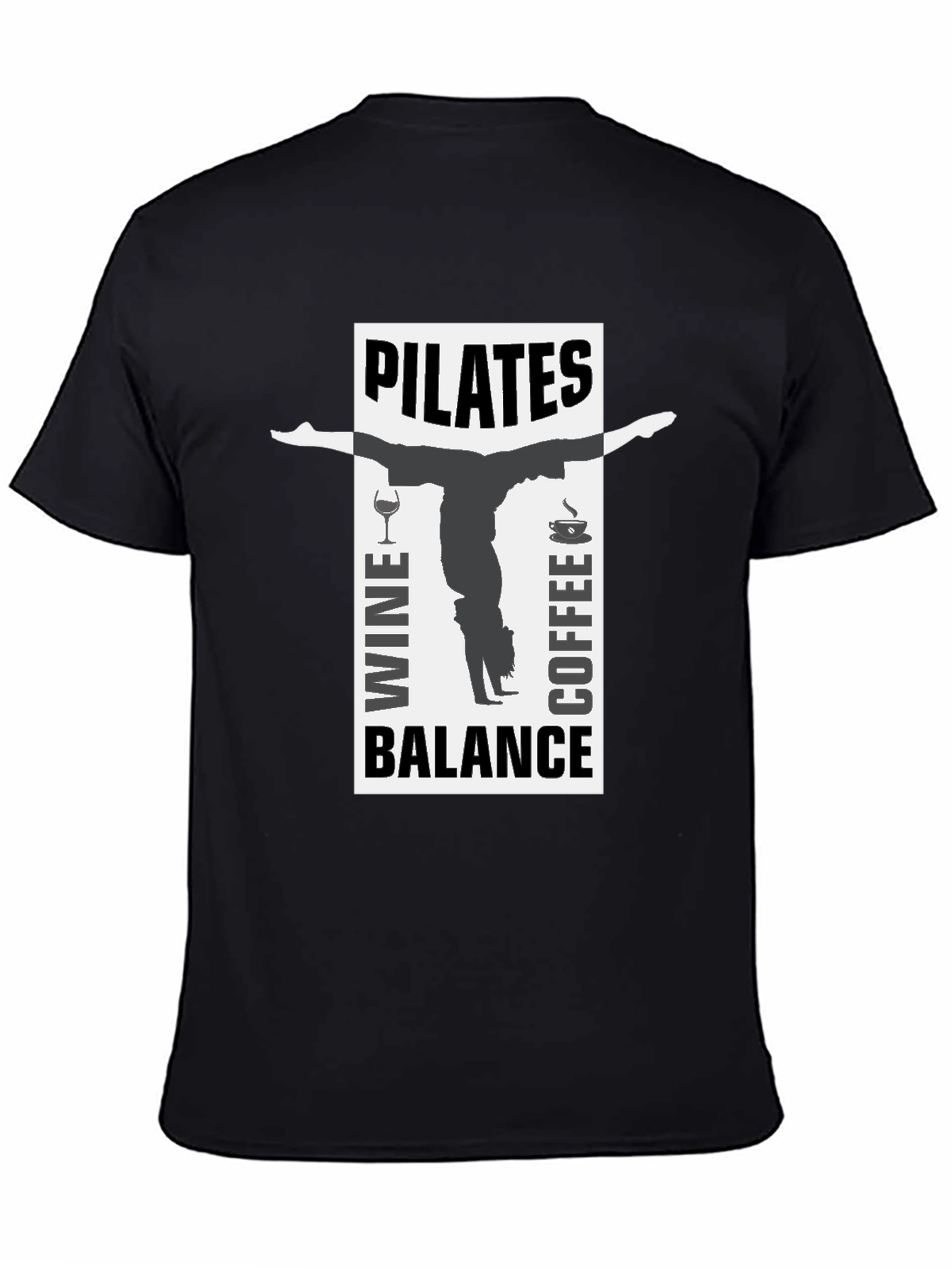 Pilates Wine Coffee Balance Black T-Shirt