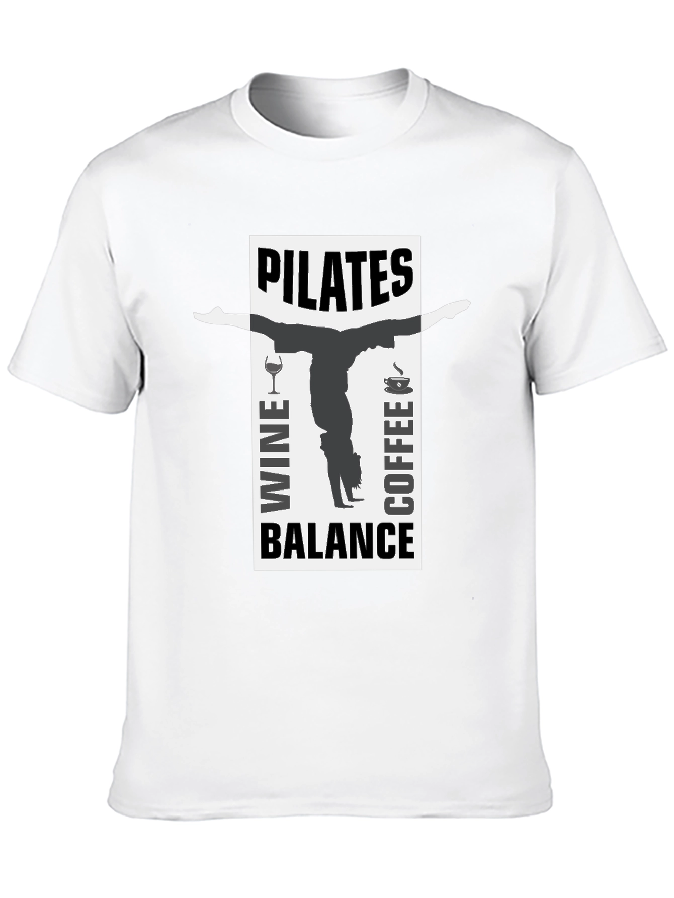 Pilates Wine Coffee Balance Black T-Shirt