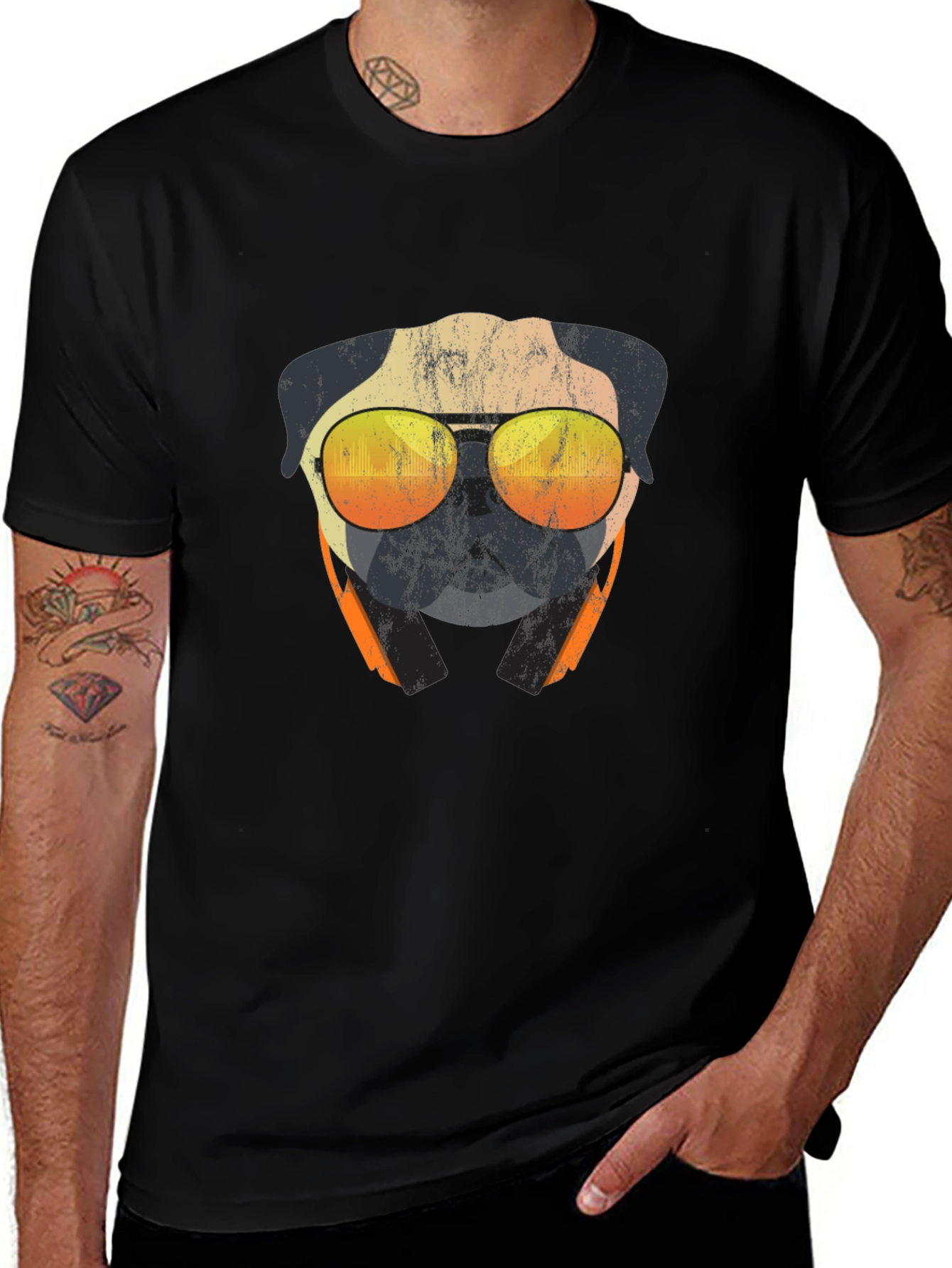 Cool Pug T-Shirt - Sunglasses & Headphones
