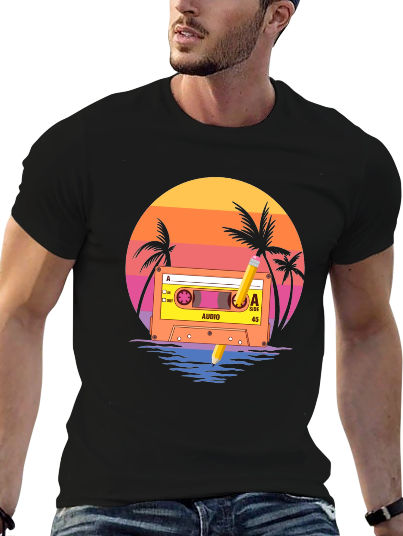 Retro Sunset Cassette Tape Graphic T-Shirt