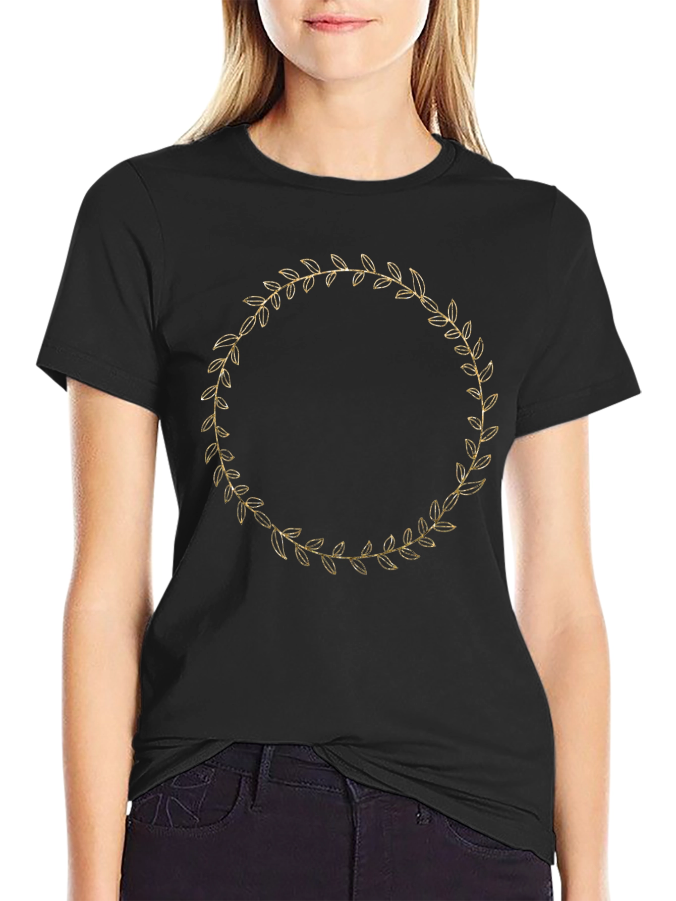 Elegant Leaf Wreath Black T-Shirt