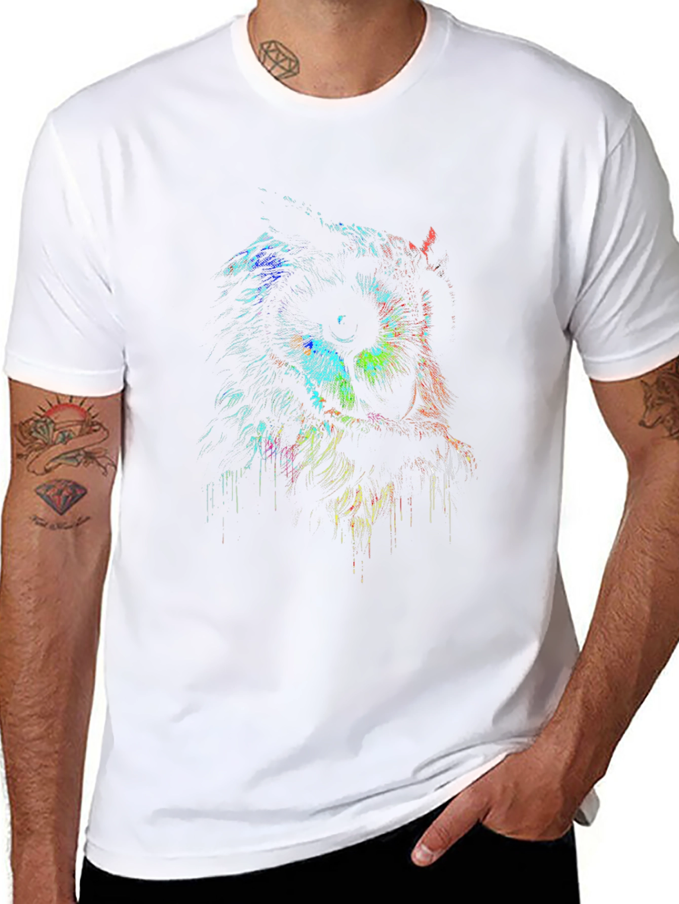 Owl Graphic Print Mens Black T-Shirt