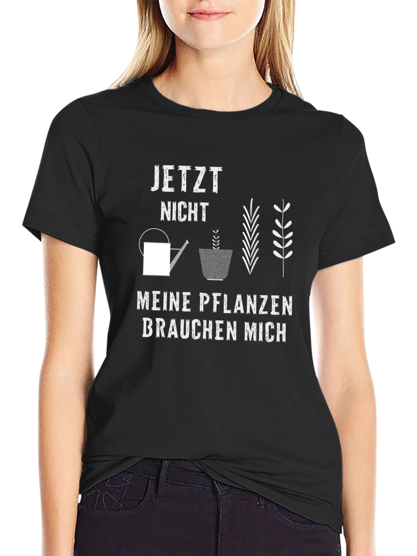 Gardening T-Shirt: Meine Pflanzen Brauchen Mich Black Cotton Tee