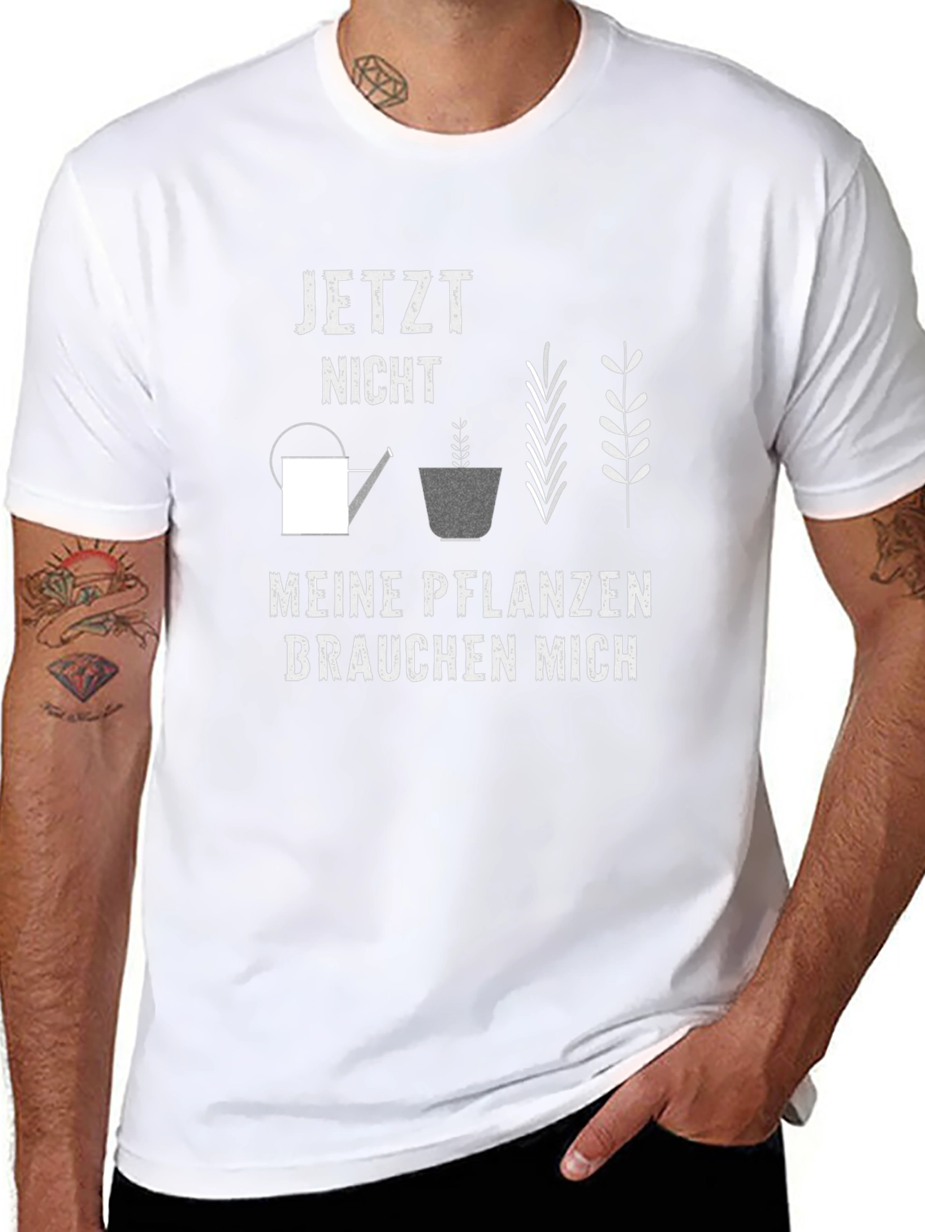 Gardening T-Shirt: Meine Pflanzen Brauchen Mich Black Cotton Tee
