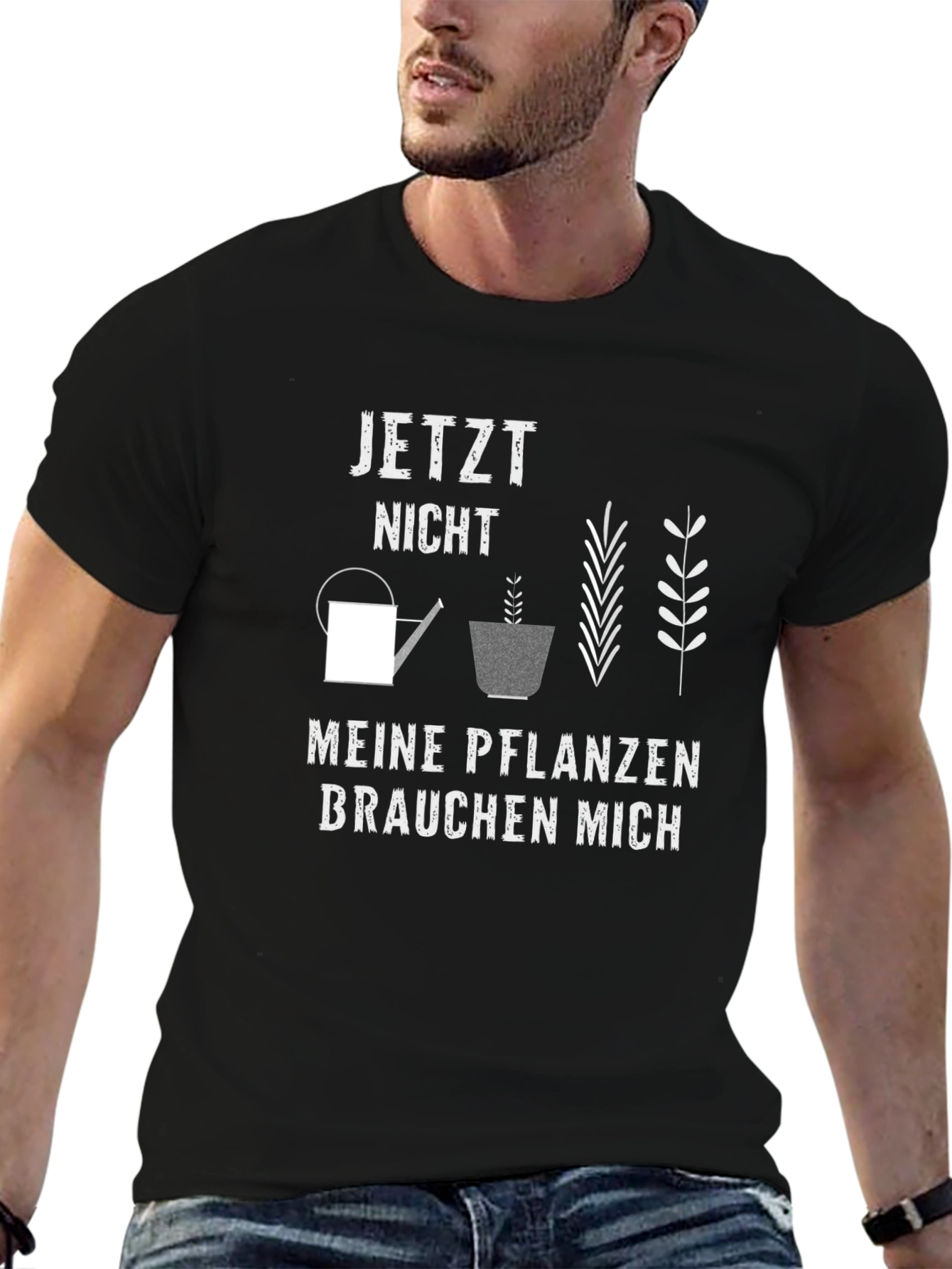 Gardening T-Shirt: Meine Pflanzen Brauchen Mich Black Cotton Tee