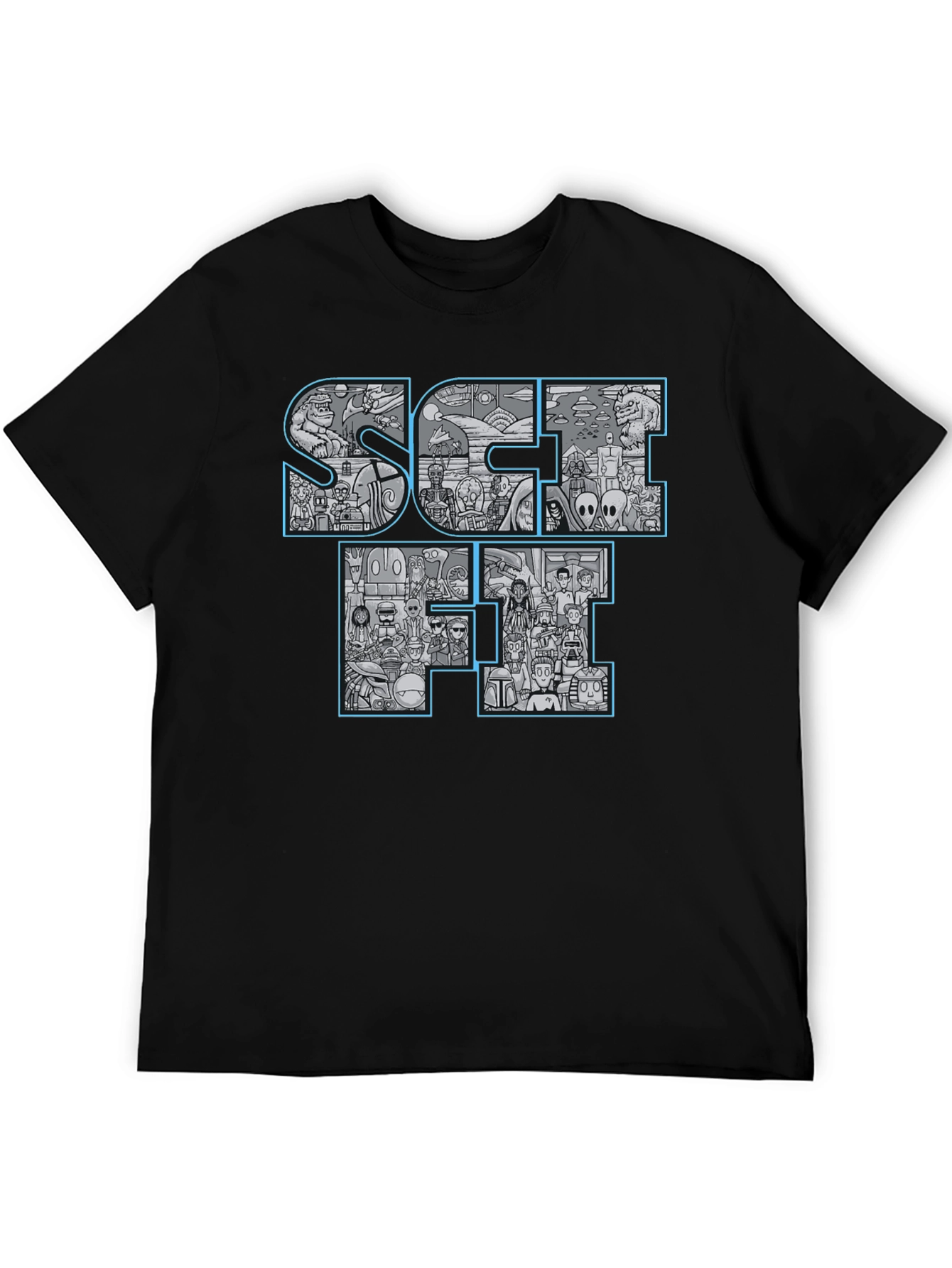 Sci-Fi Icons Graphic Print Black T-Shirt