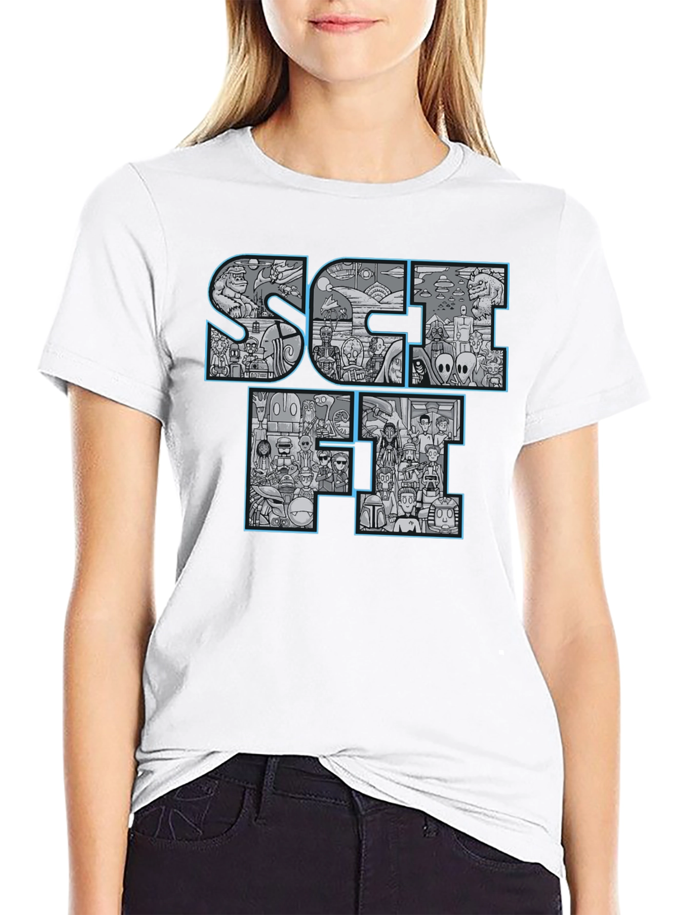 Sci-Fi Icons Graphic Print Black T-Shirt