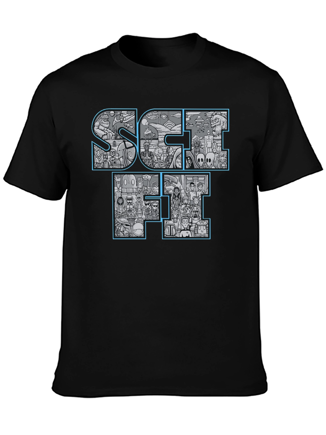 Sci-Fi Icons Graphic Print Black T-Shirt