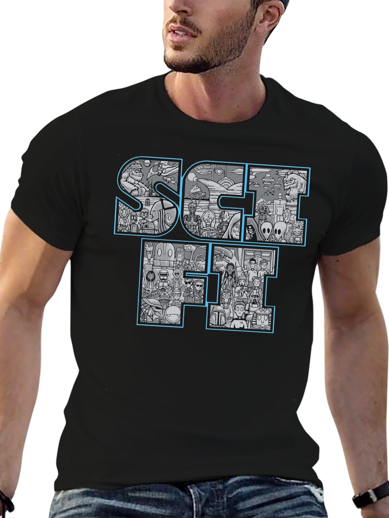 Sci-Fi Icons Graphic Print Black T-Shirt
