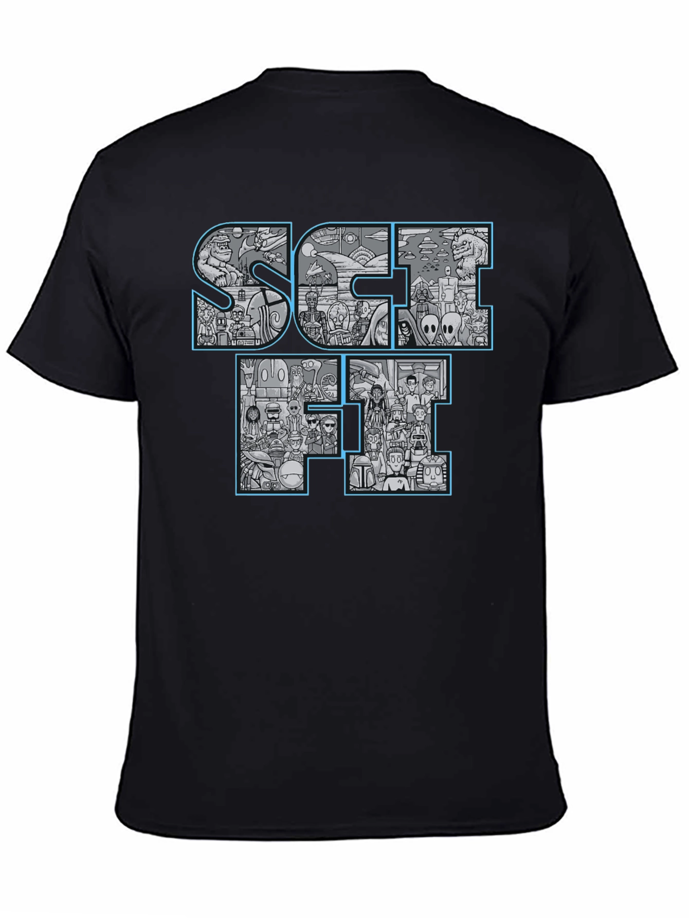 Sci-Fi Icons Graphic Print Black T-Shirt