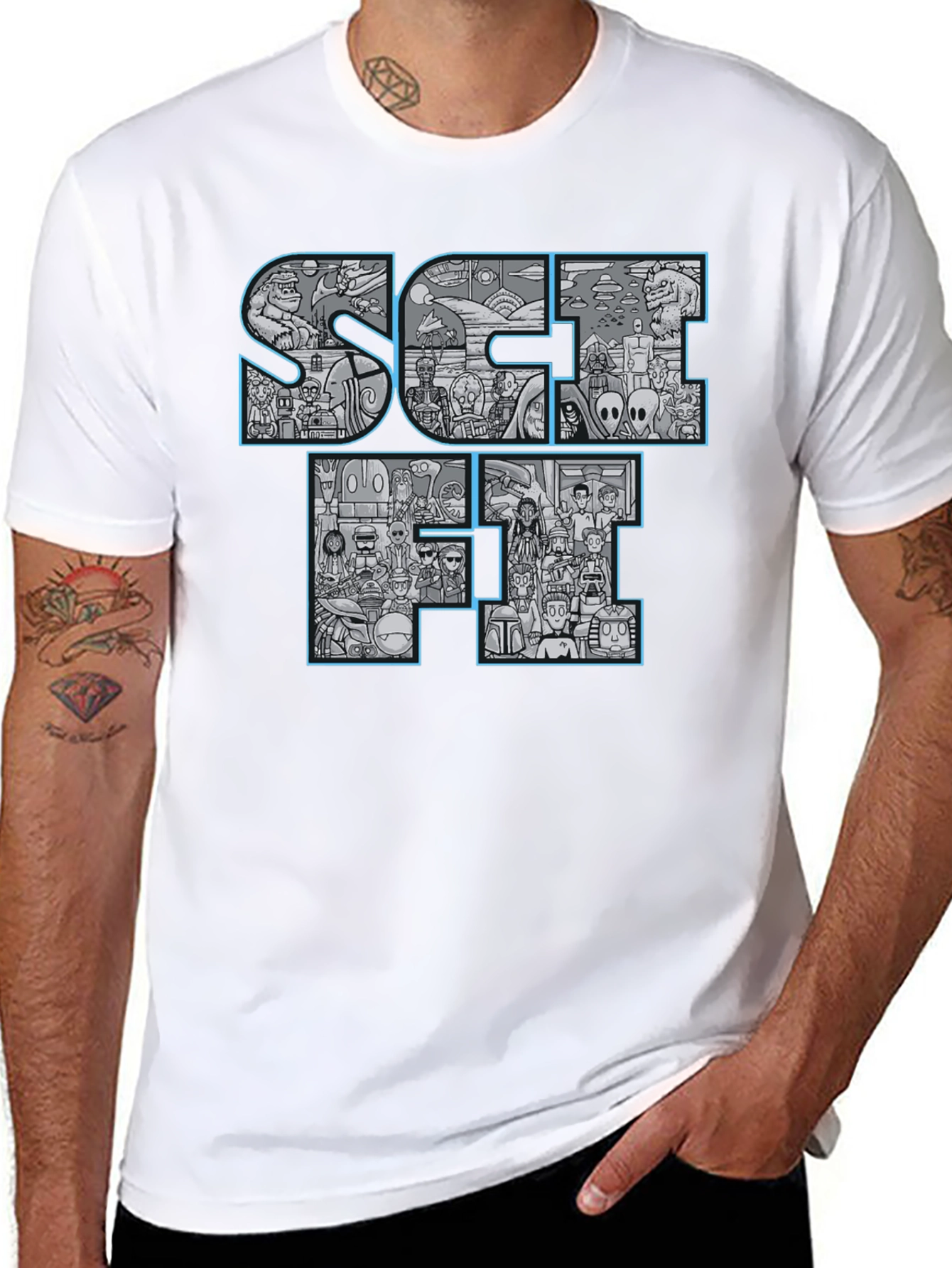 Sci-Fi Icons Graphic Print Black T-Shirt