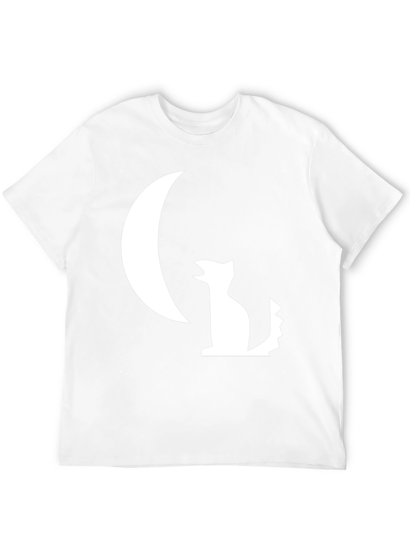 Black T-Shirt with White Moon and Wolf Design