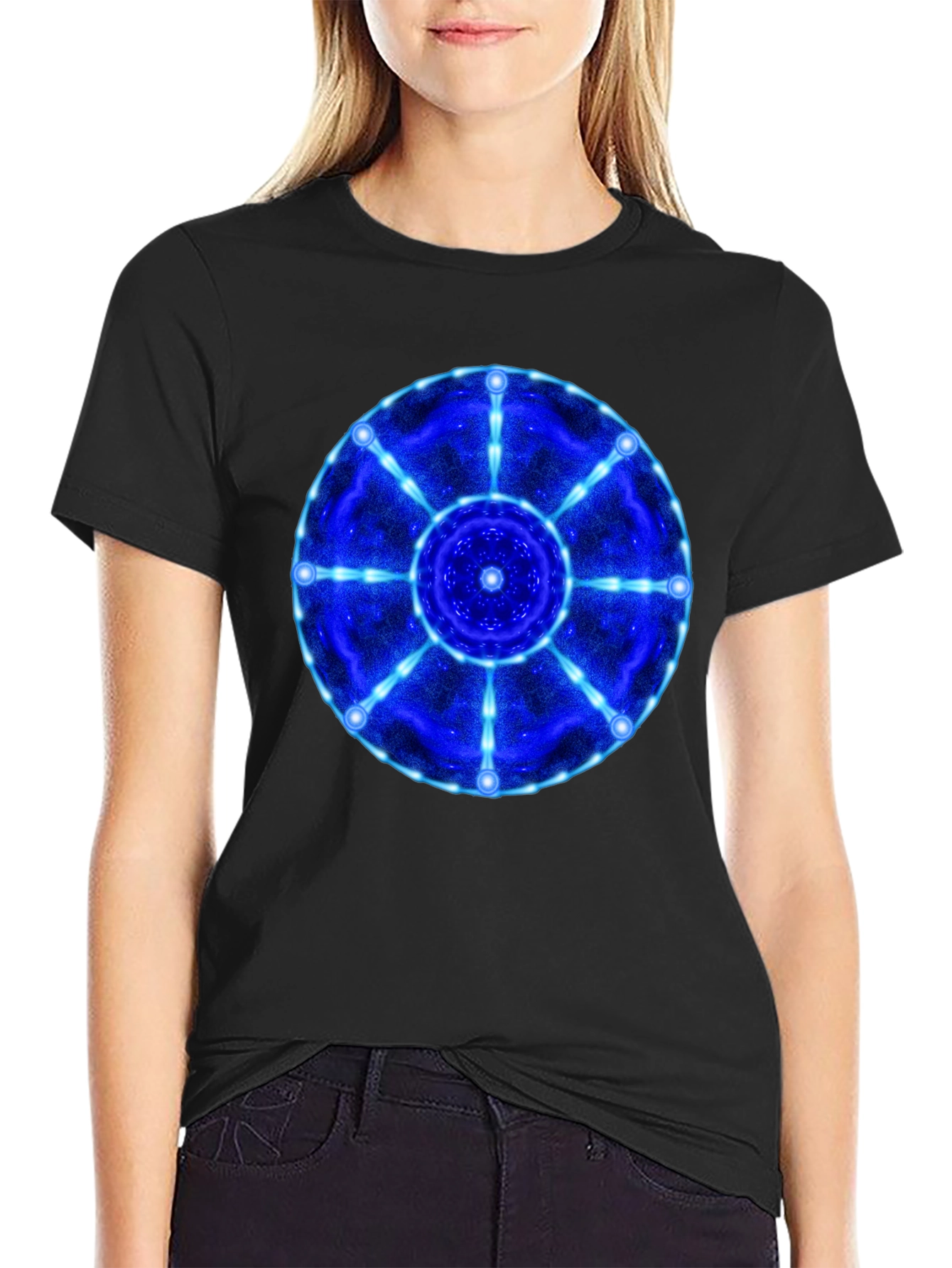 Cosmic Mandala Graphic T-Shirt - Black