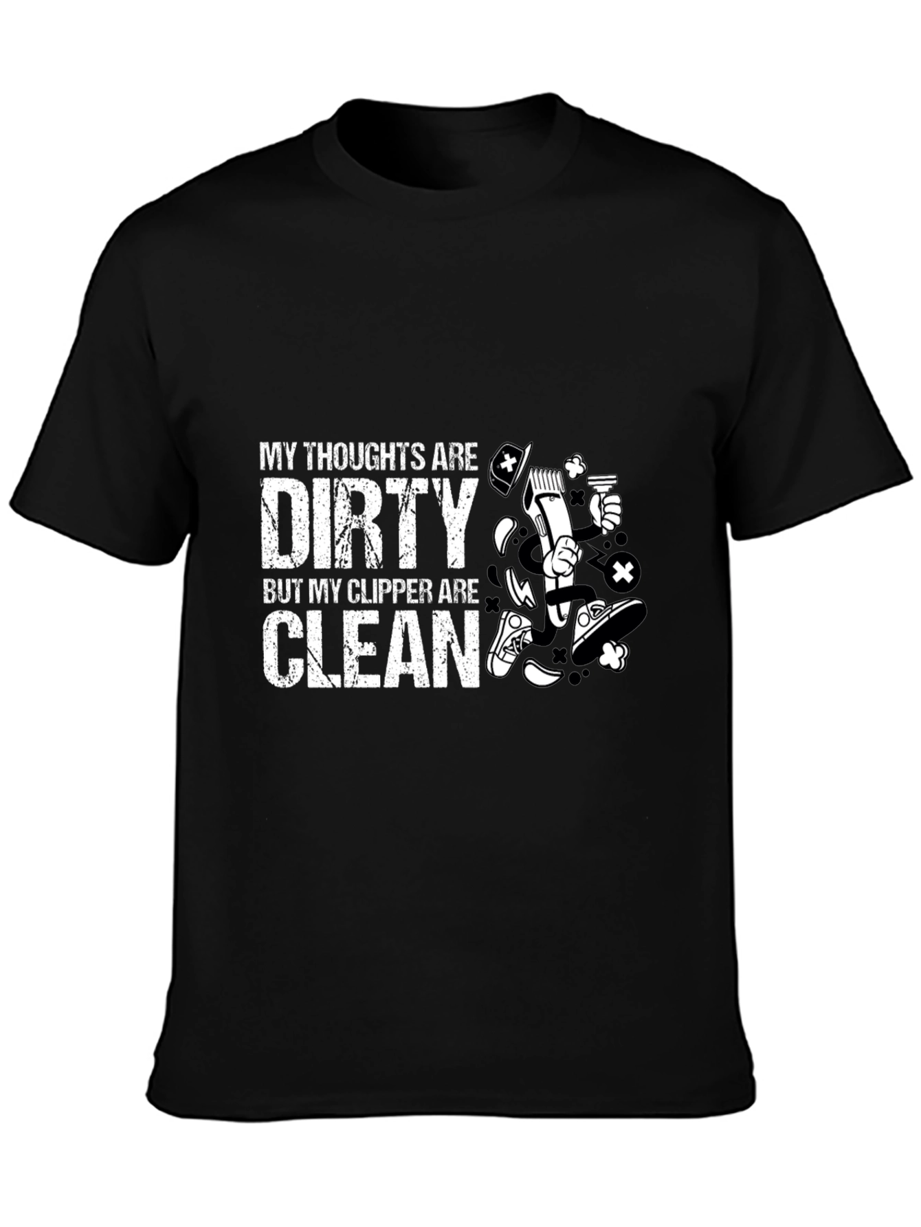 Dirty Thoughts Clean Clipper Barber Humor T-Shirt