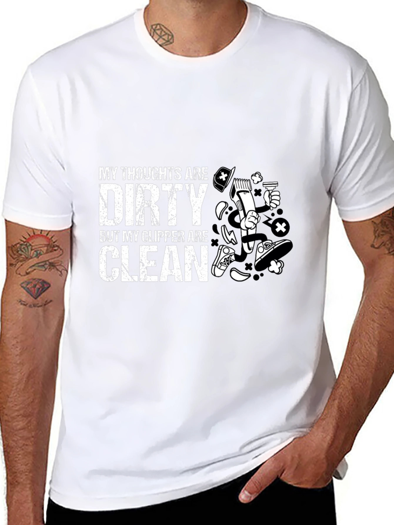 Dirty Thoughts Clean Clipper Barber Humor T-Shirt