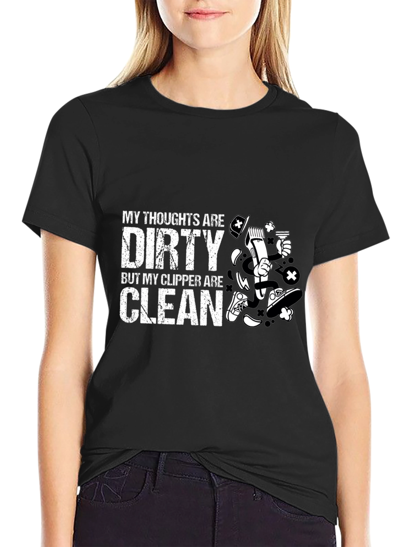 Dirty Thoughts Clean Clipper Barber Humor T-Shirt
