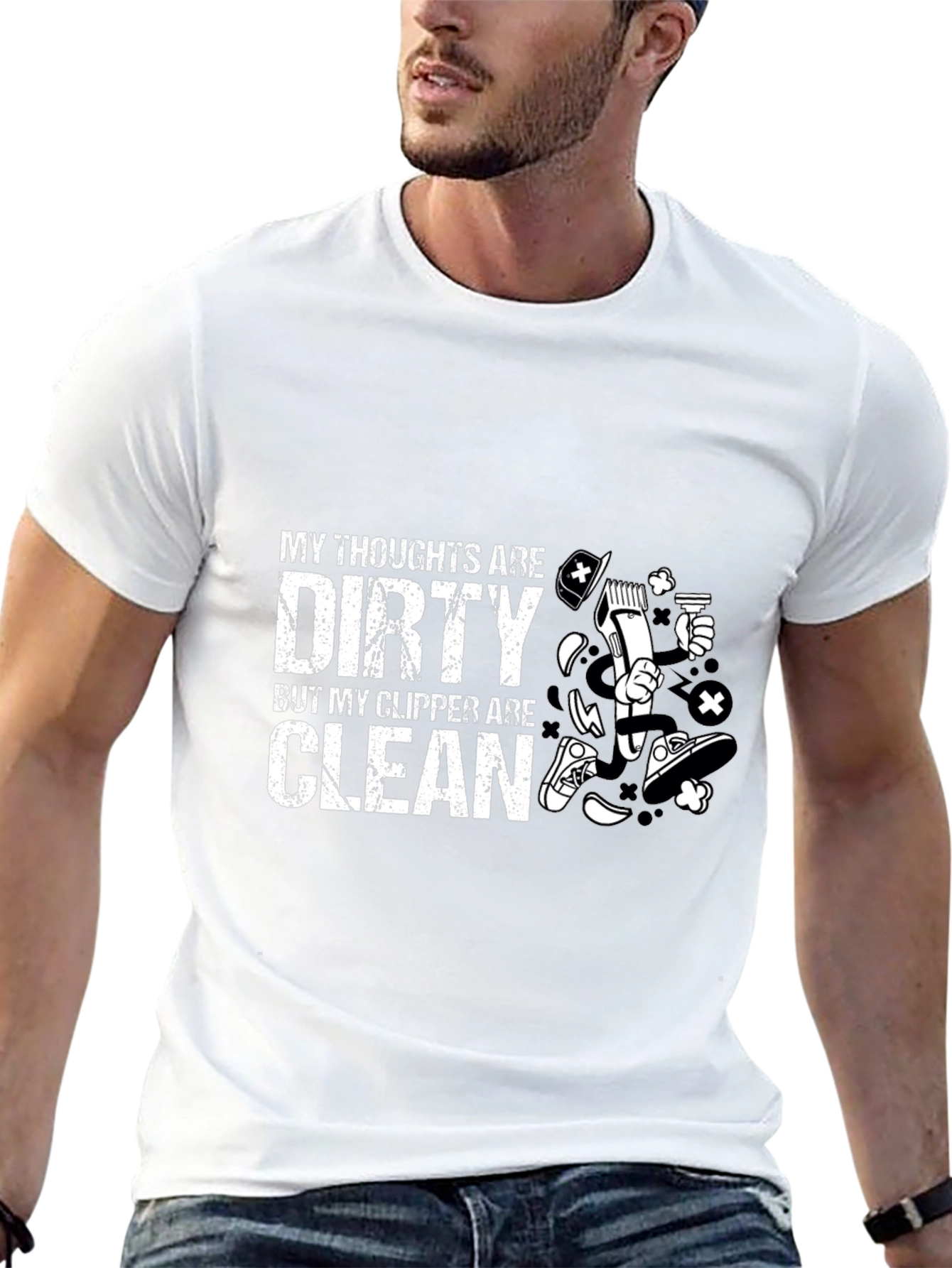 Dirty Thoughts Clean Clipper Barber Humor T-Shirt