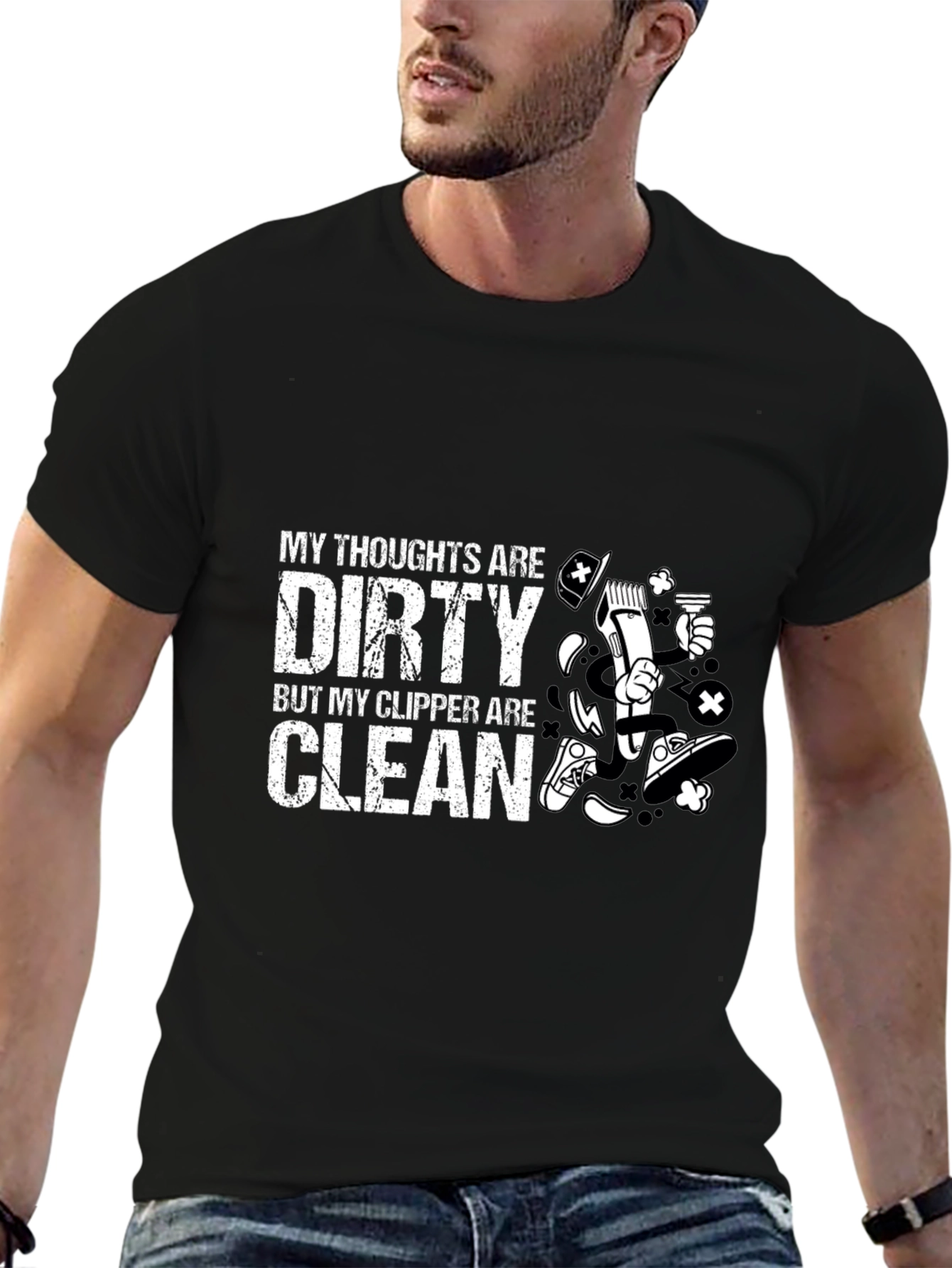Dirty Thoughts Clean Clipper Barber Humor T-Shirt