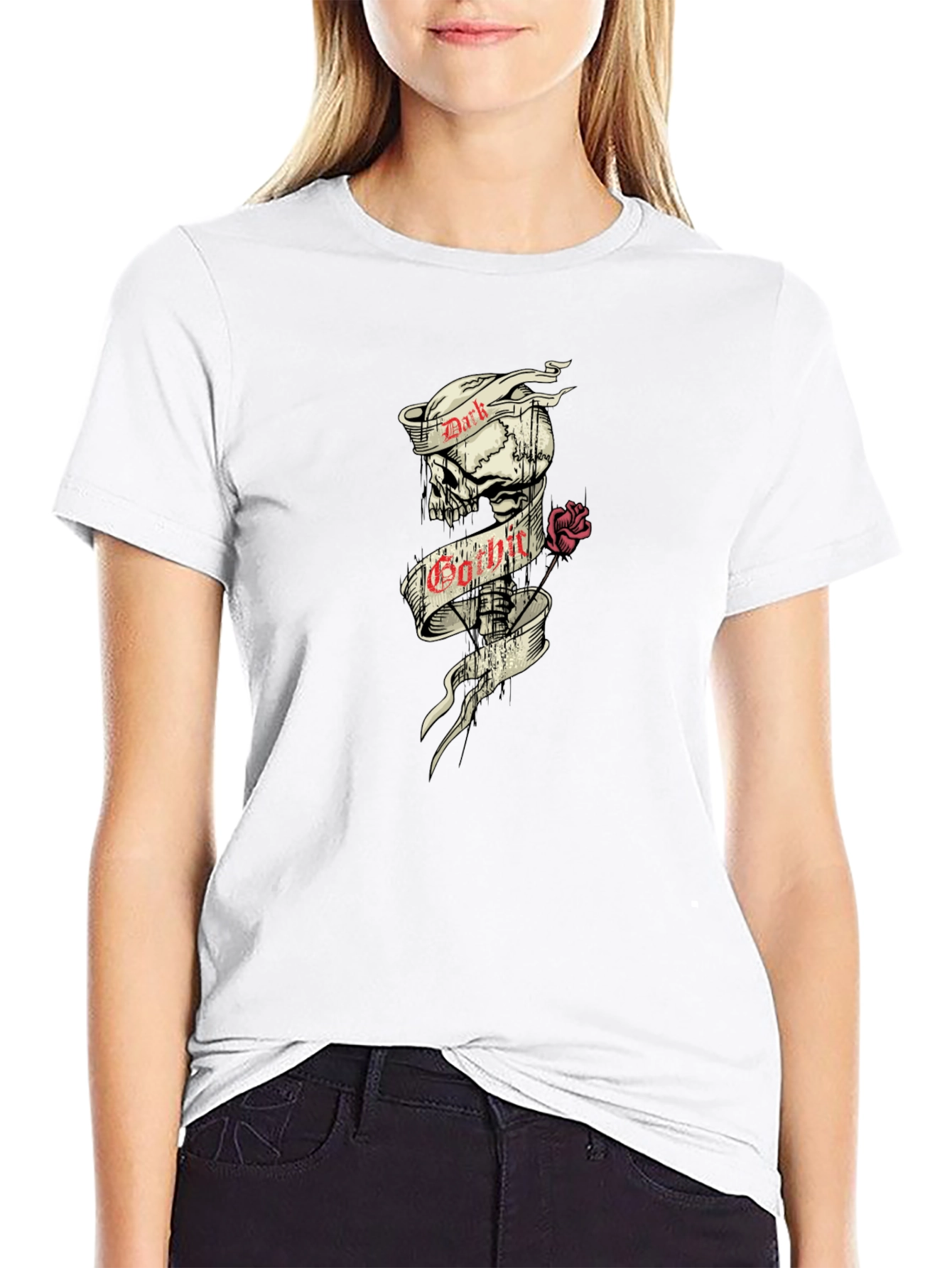 Dark Gothic Skull Rose Graphic Tee