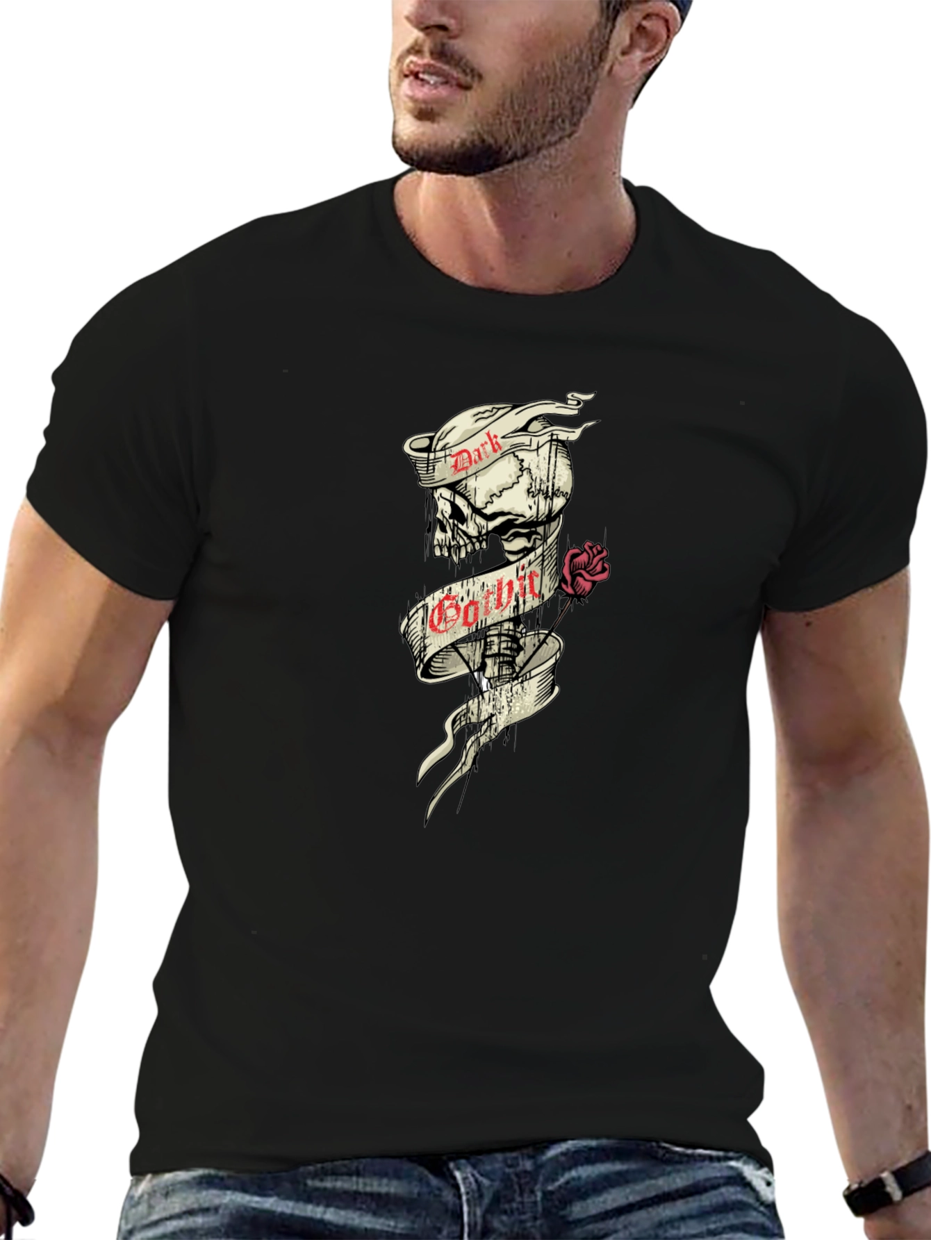 Dark Gothic Skull Rose Graphic Tee