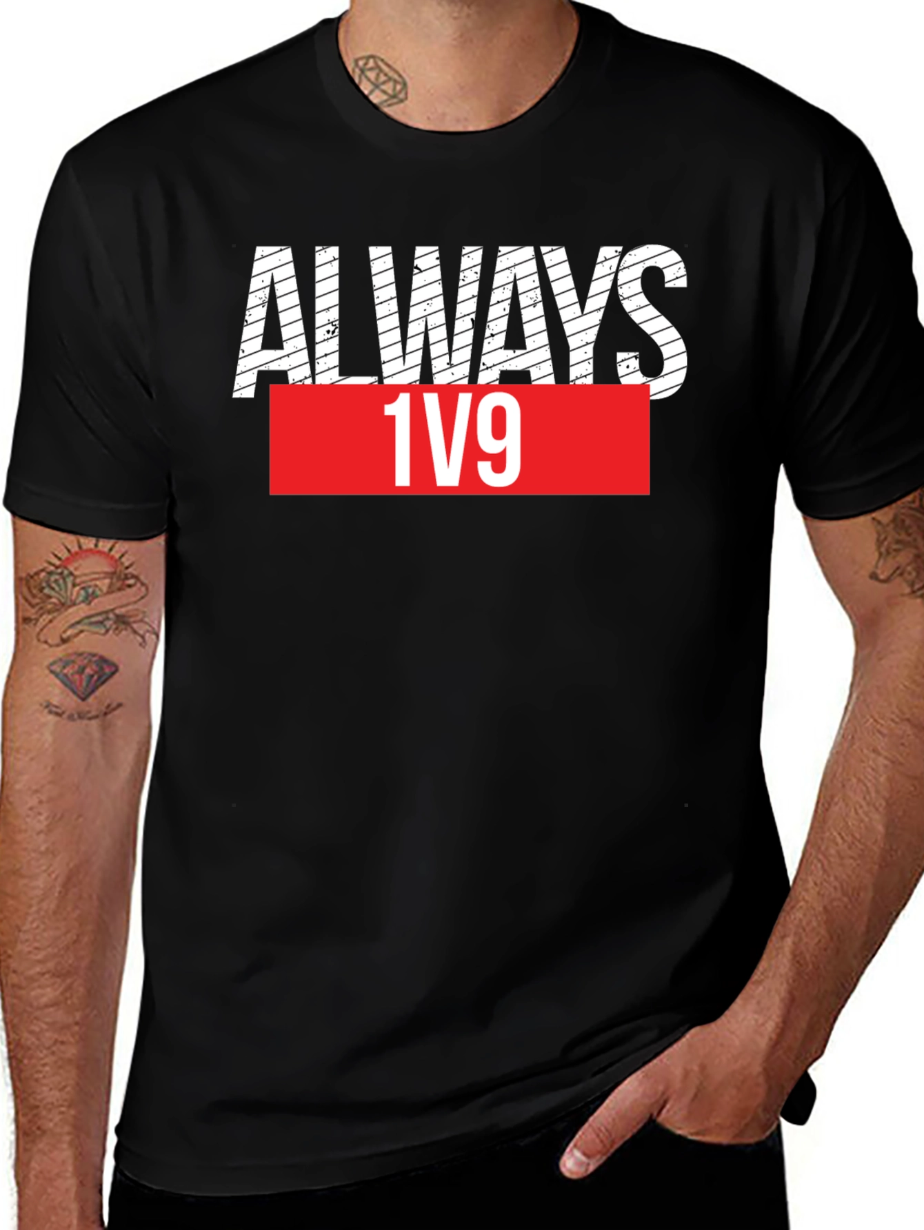 Always 1v9 Graphic Tee - Black Cotton T-Shirt