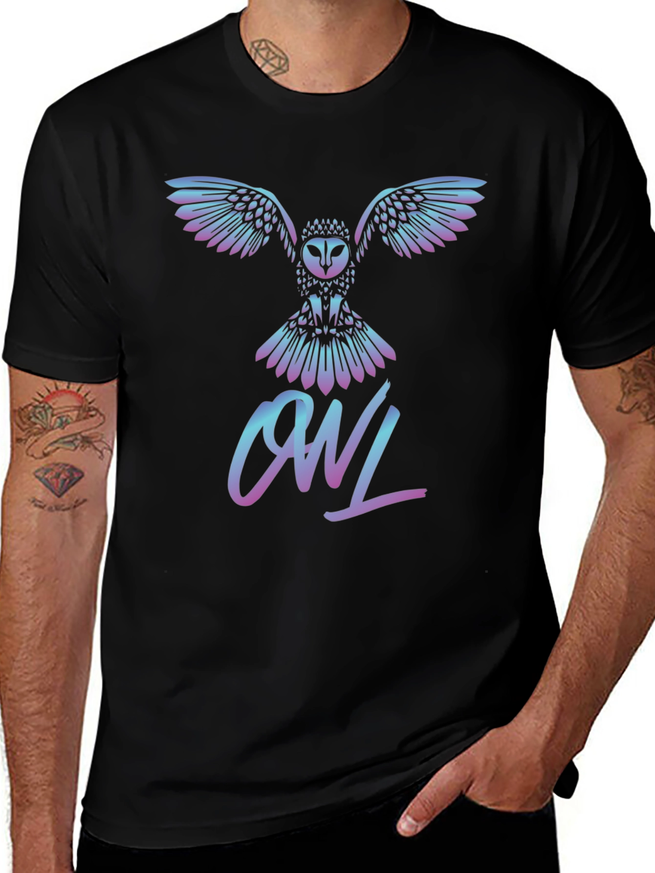 Owl Graphic T-Shirt - Stylish Crew Neck Tee