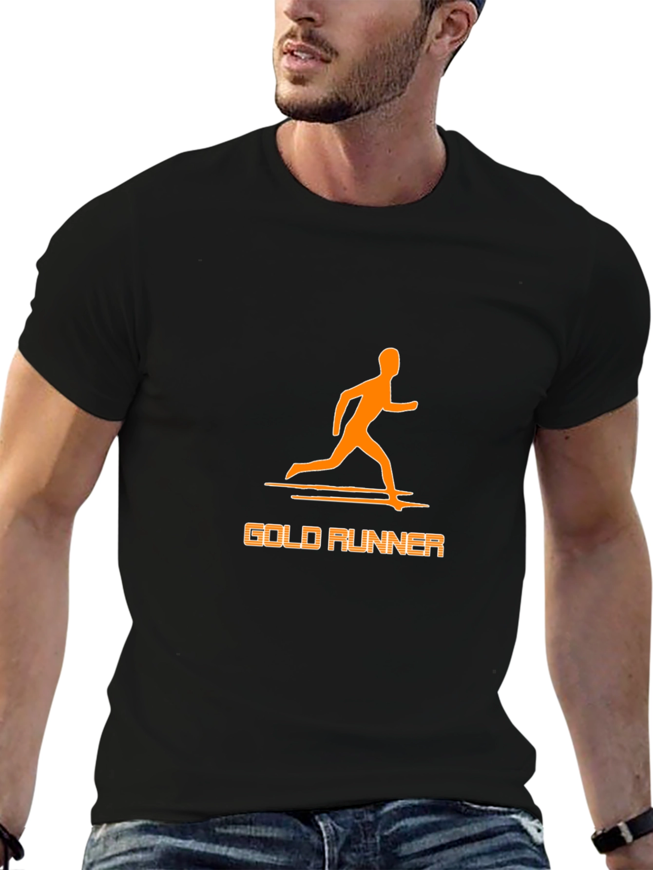 Gold Runner Graphic Tee - Stylish Black T-Shirt