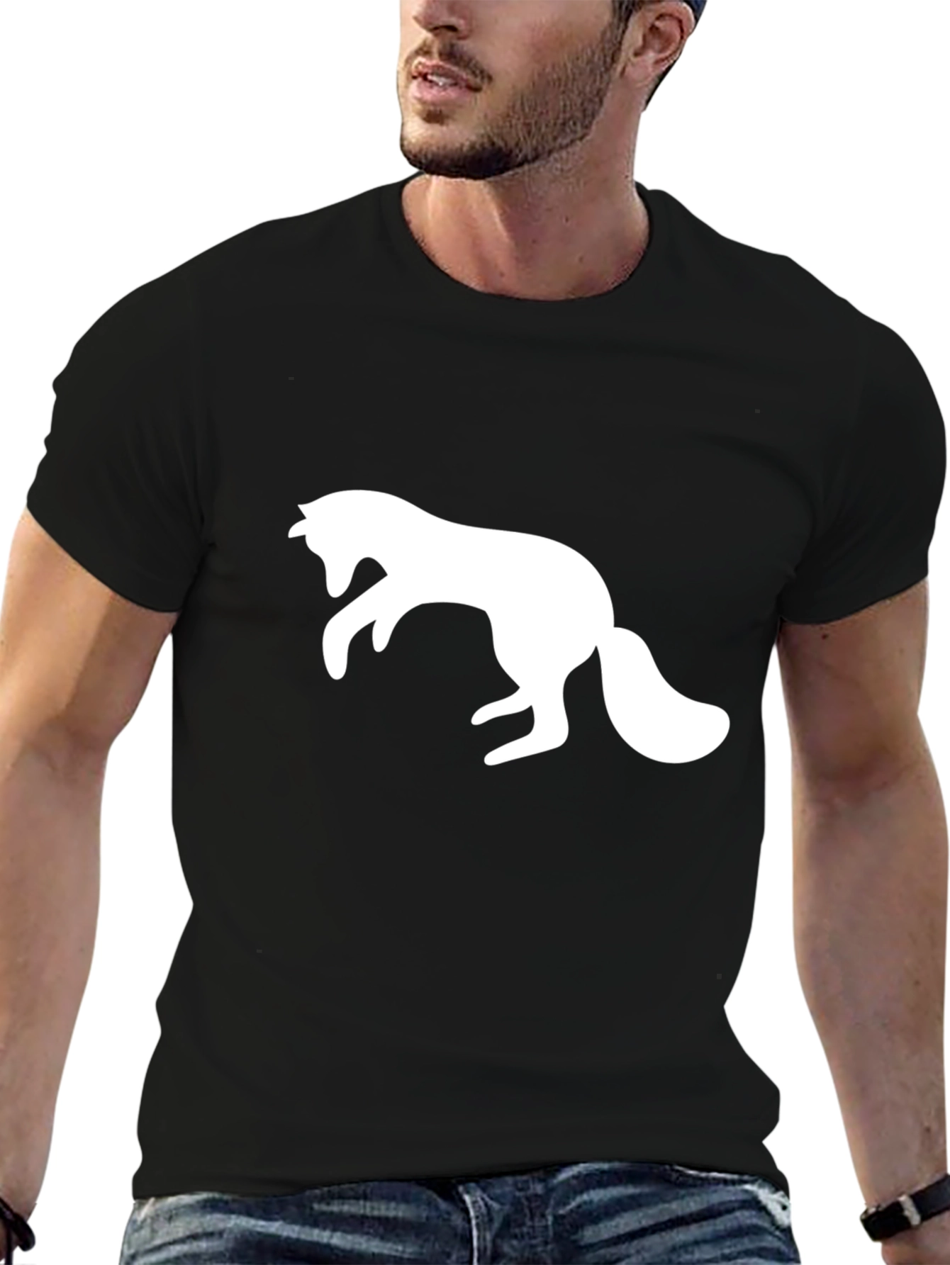 Black T-Shirt with Leaping Fox Design
