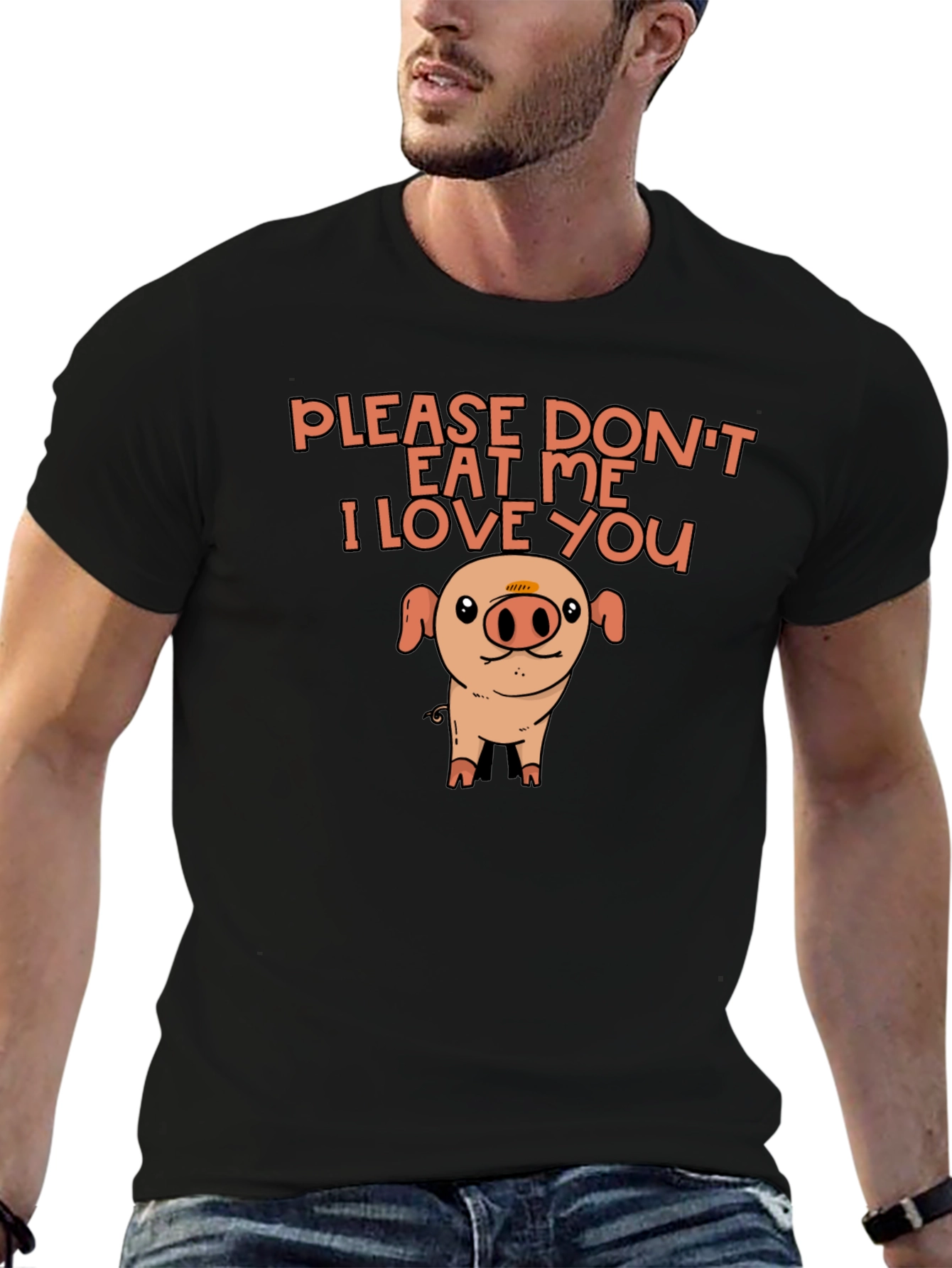 Cute Pig Black T-Shirt: Please Dont Eat Me
