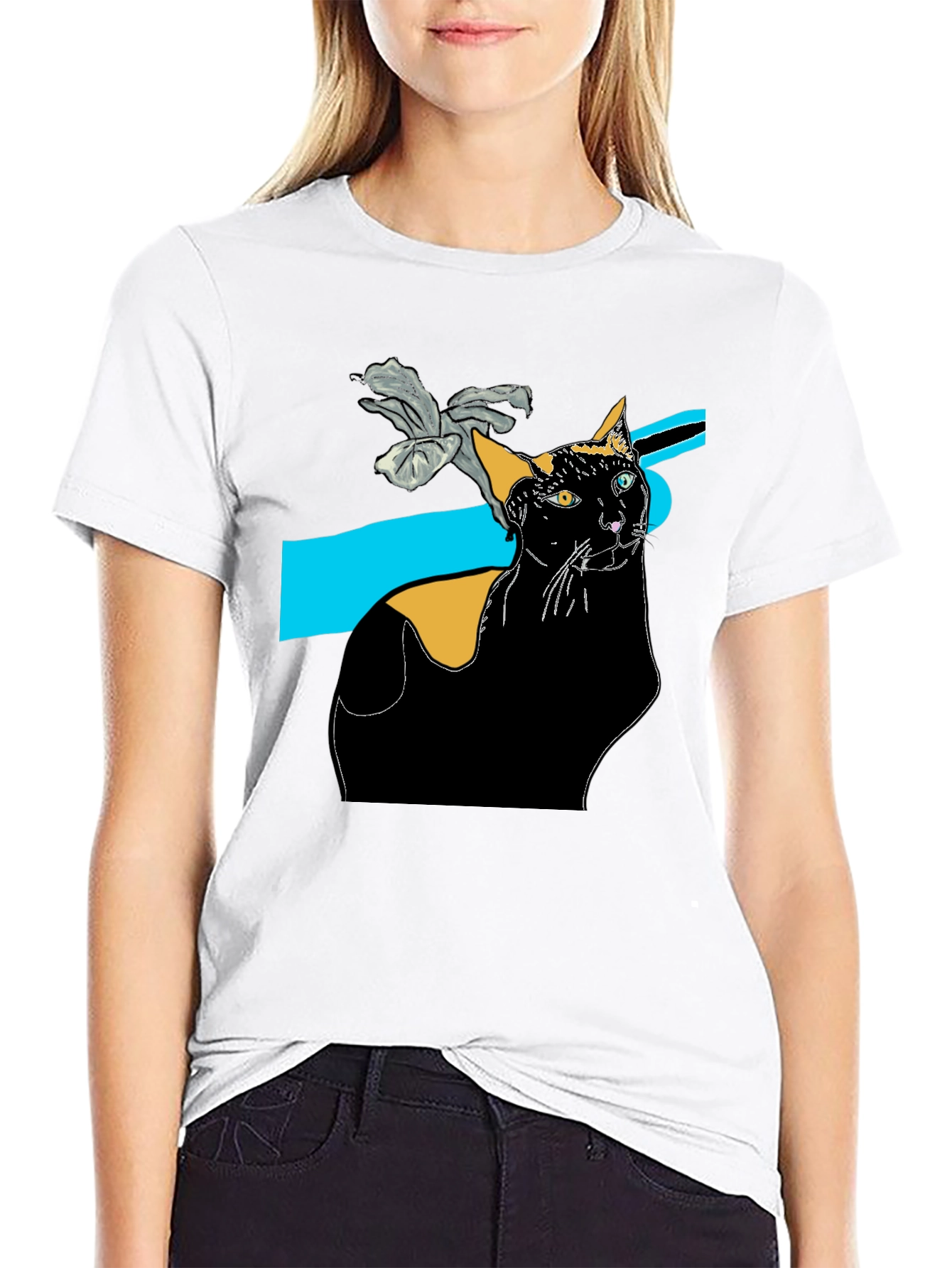 Stylish Black Cat Graphic Tee