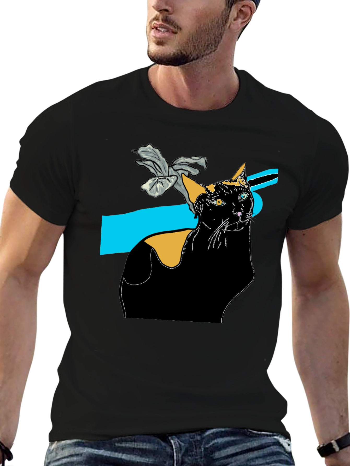 Stylish Black Cat Graphic Tee