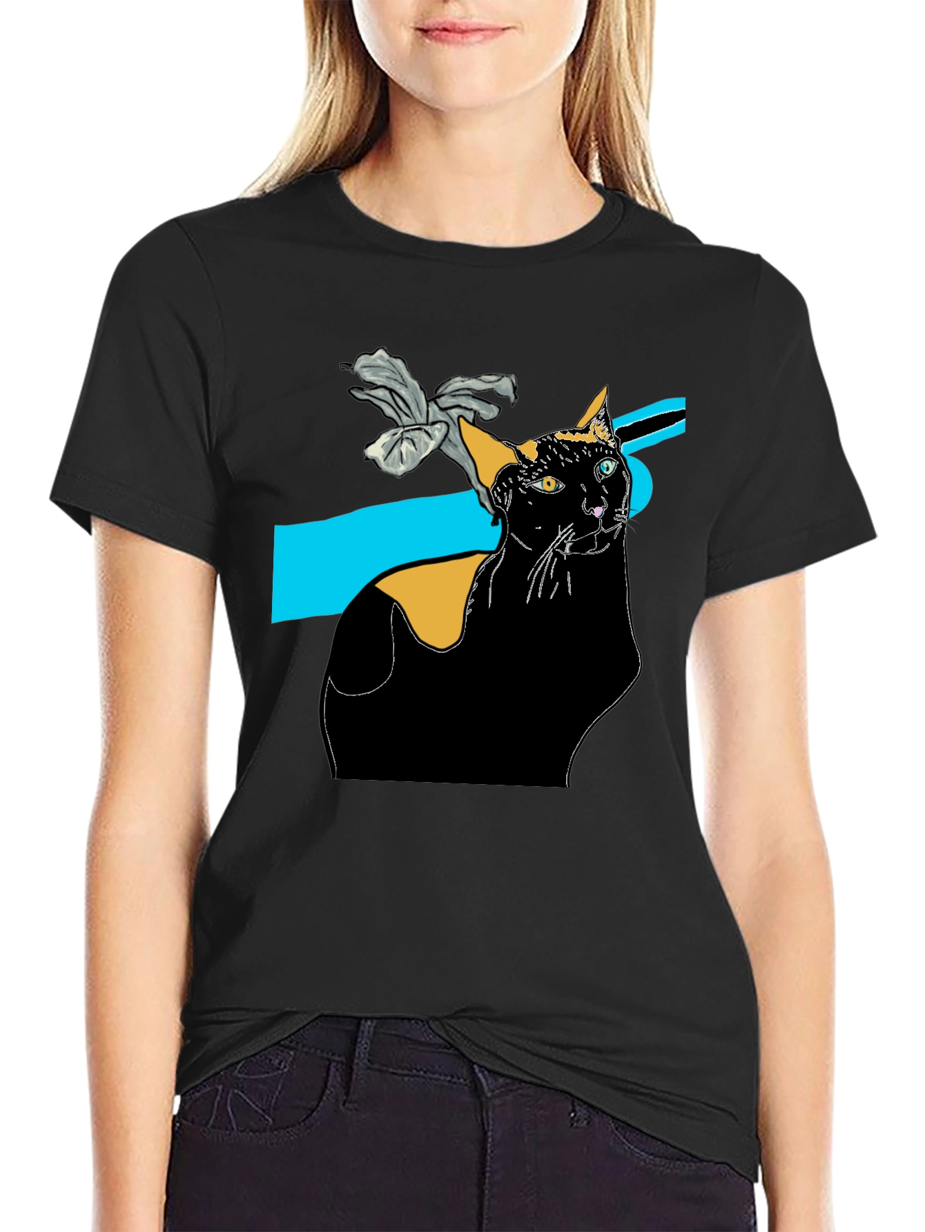Stylish Black Cat Graphic Tee