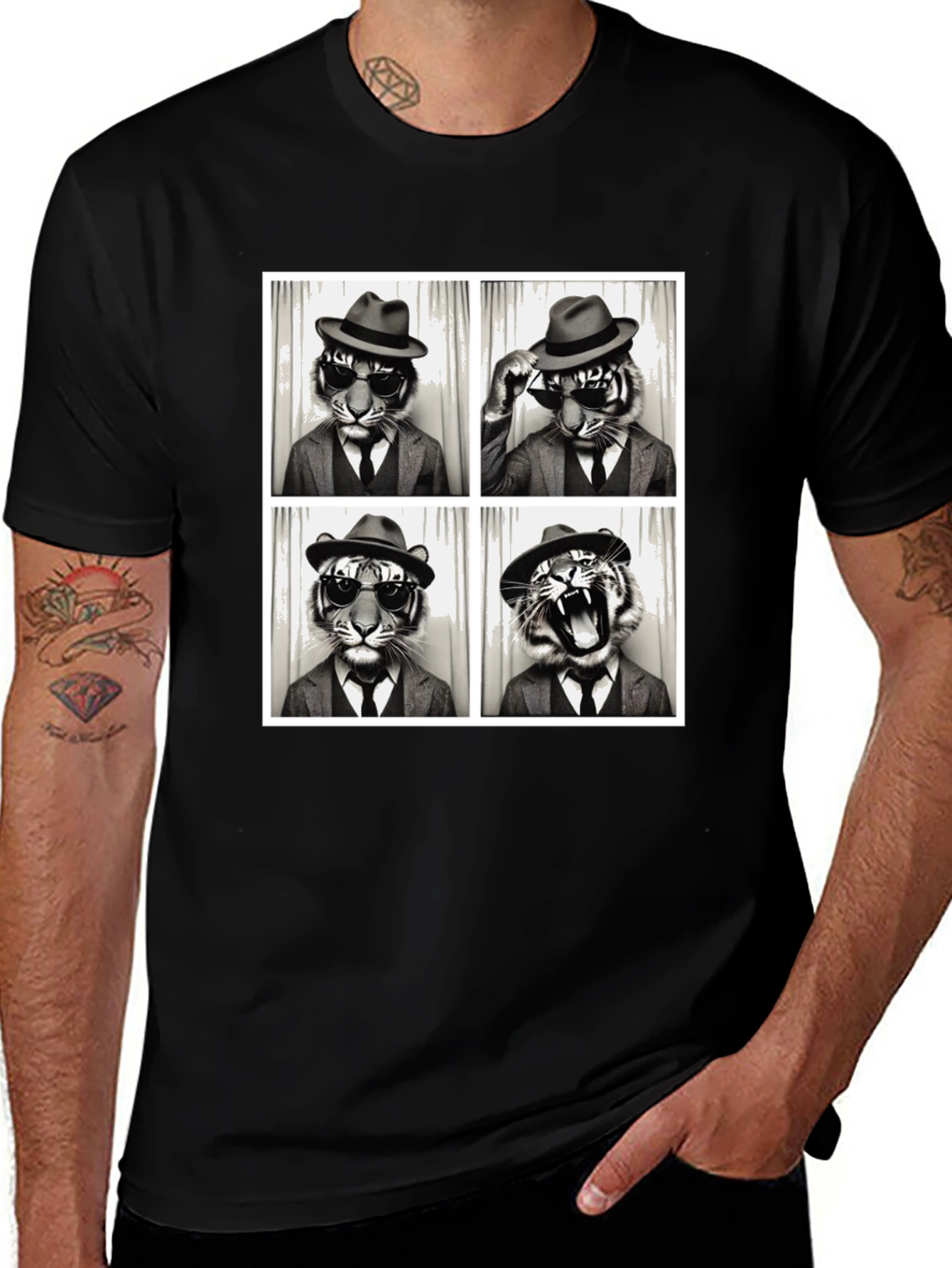 Cool Tiger Photo Booth Black T-Shirt