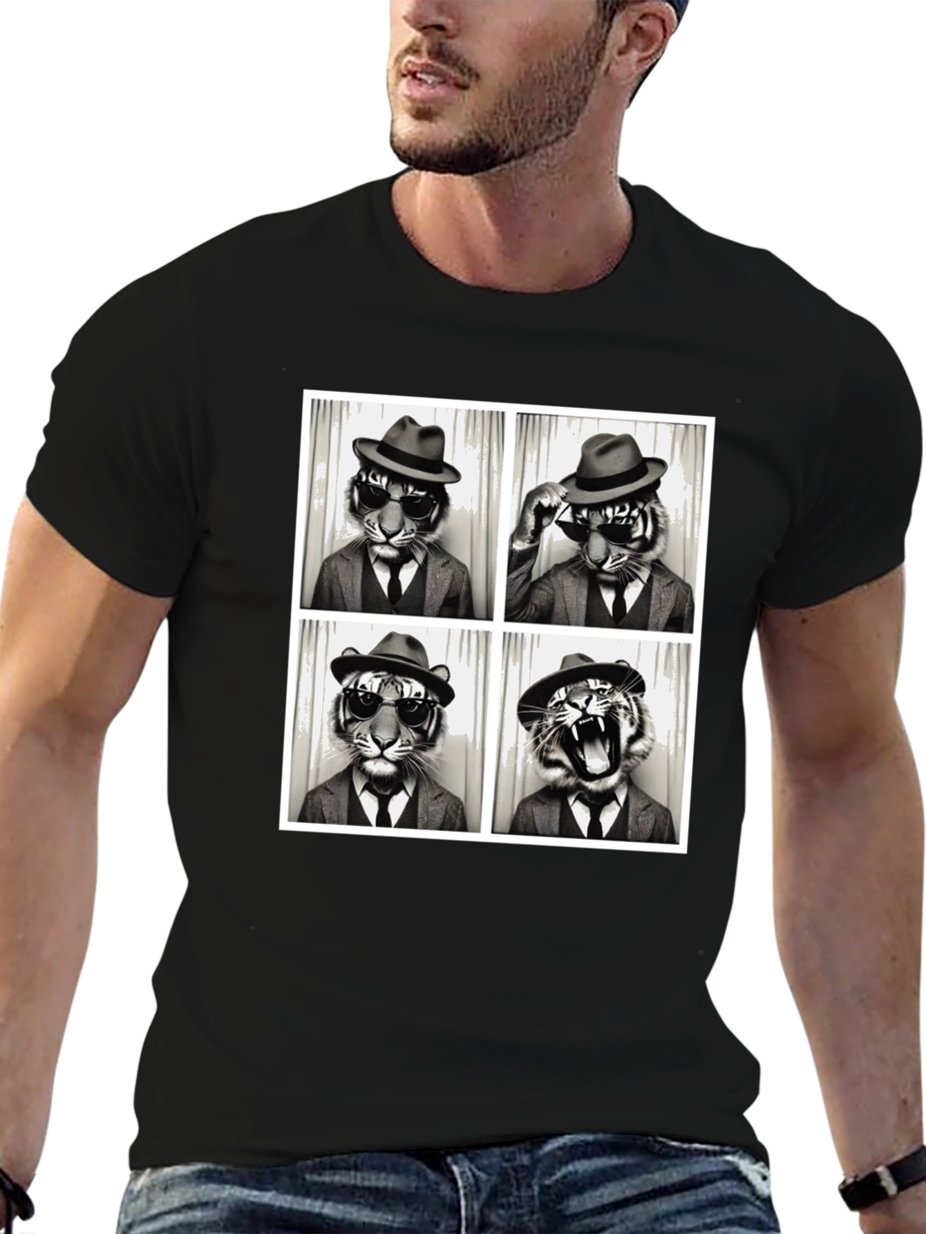 Cool Tiger Photo Booth Black T-Shirt