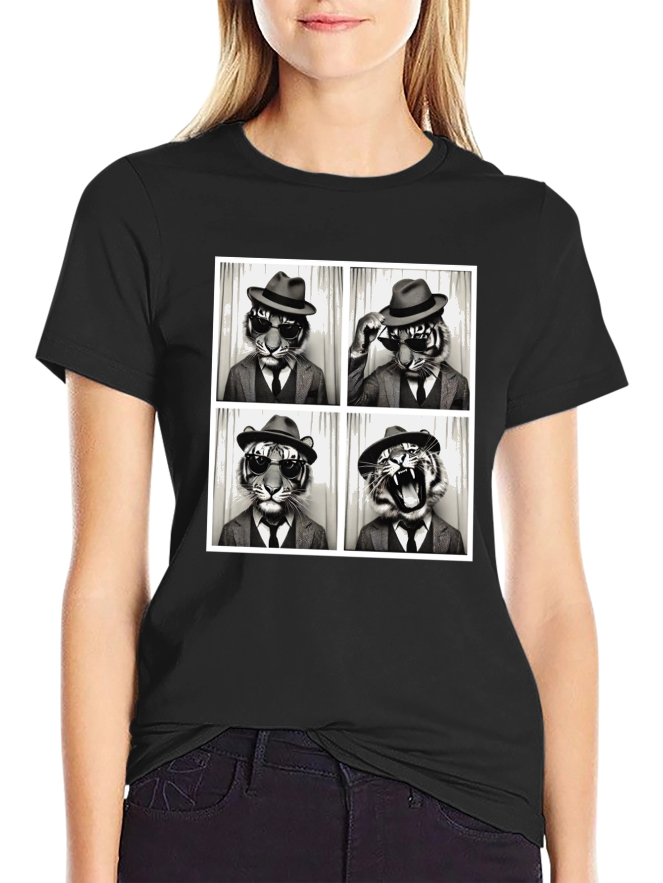 Cool Tiger Photo Booth Black T-Shirt