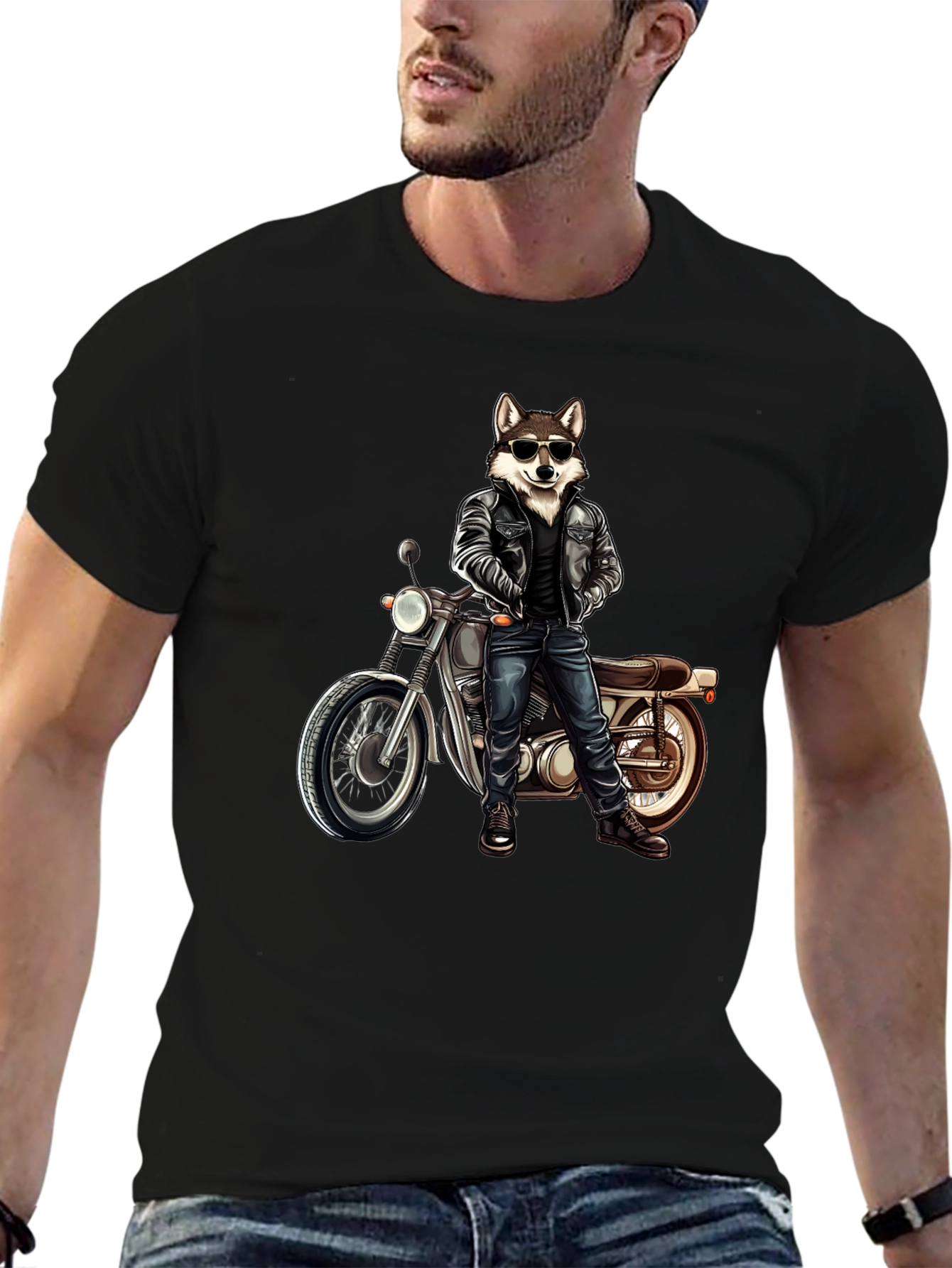 Cool Wolf Biker Graphic Tee